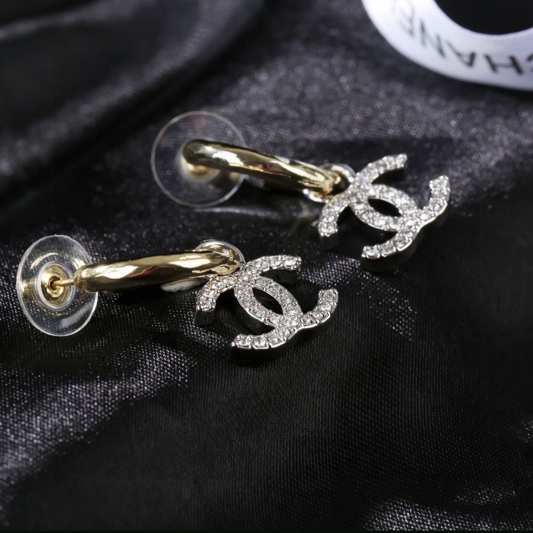 Chanel CC Crystal Drop Hoop Earrings earrings gold-tone metal with clear crystal-embellished silver-tone CC logos 1 5cm hoop diameter