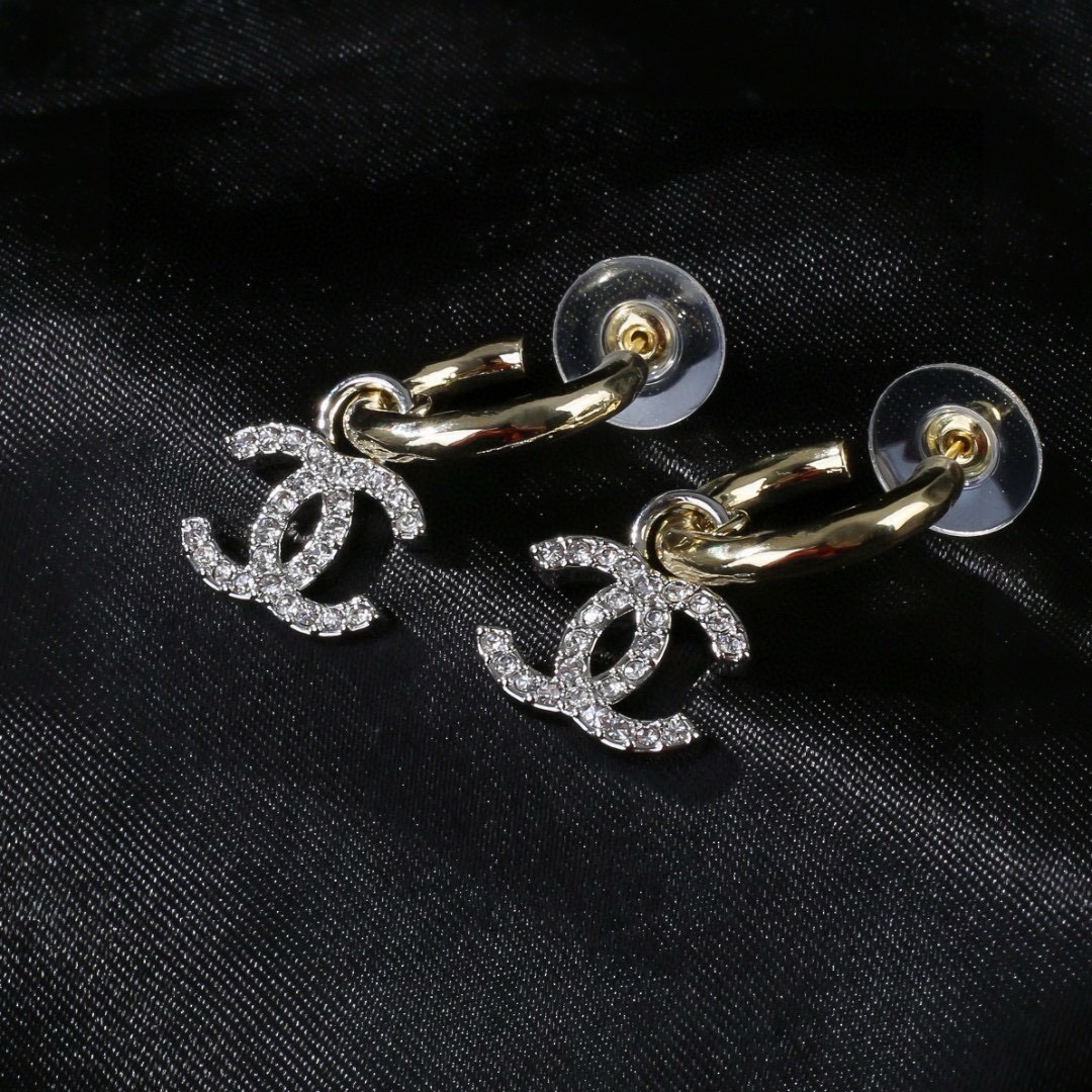 Chanel CC Crystal Drop Hoop Earrings earrings gold-tone metal with clear crystal-embellished silver-tone CC logos 1 5cm hoop diameter