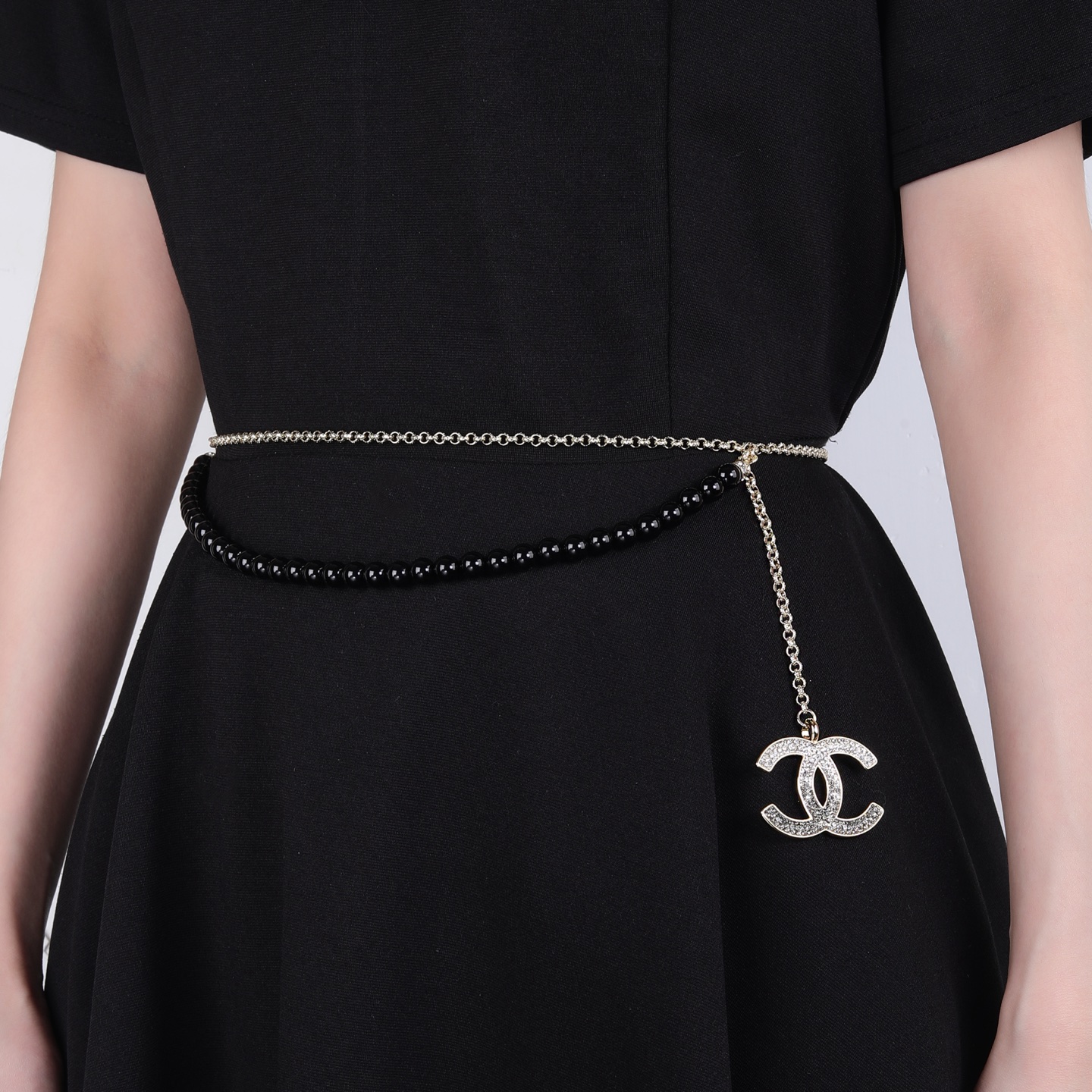 Chanel CC Double Strand Black Bead Necklace necklace Gold-tone metal black beads clear and black gradient crystals 80cm