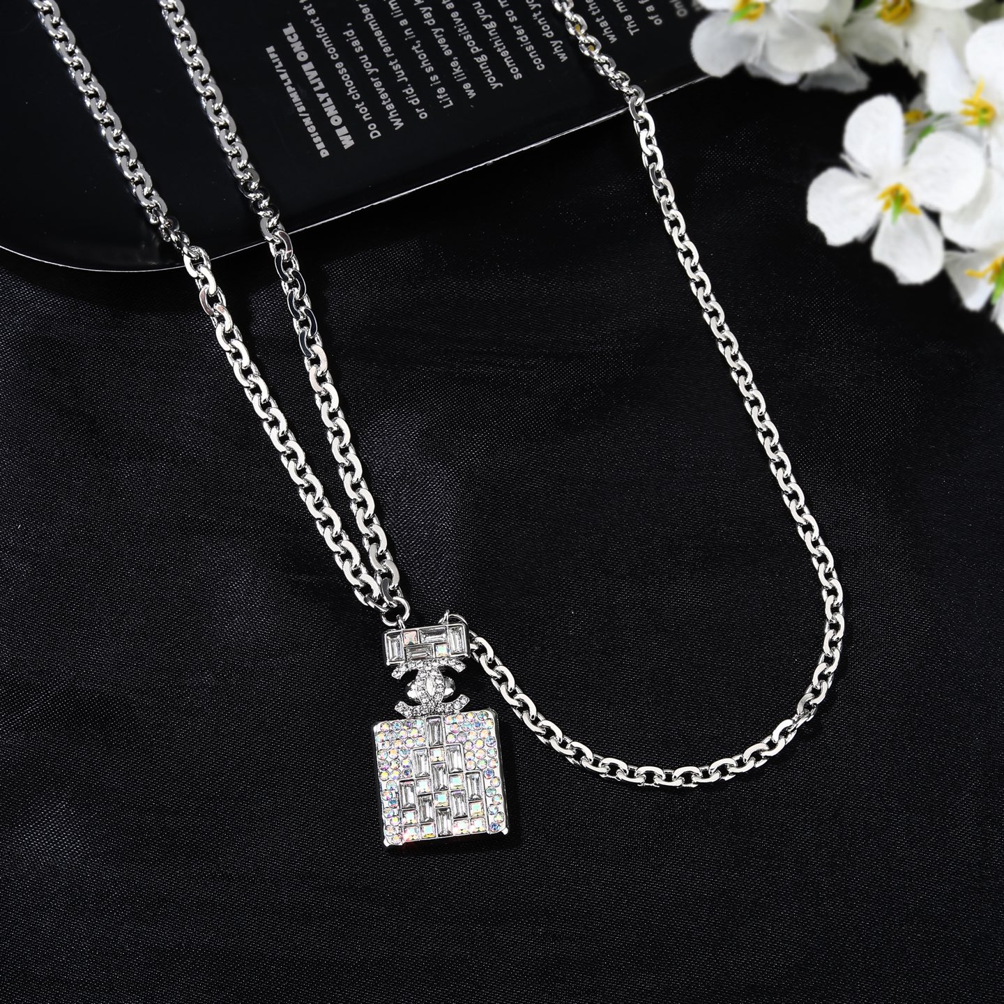 Chanel Goose Perfume Bottle Waist Chain necklace Silver-toned metal with iridescent clear crystal stones 80cm