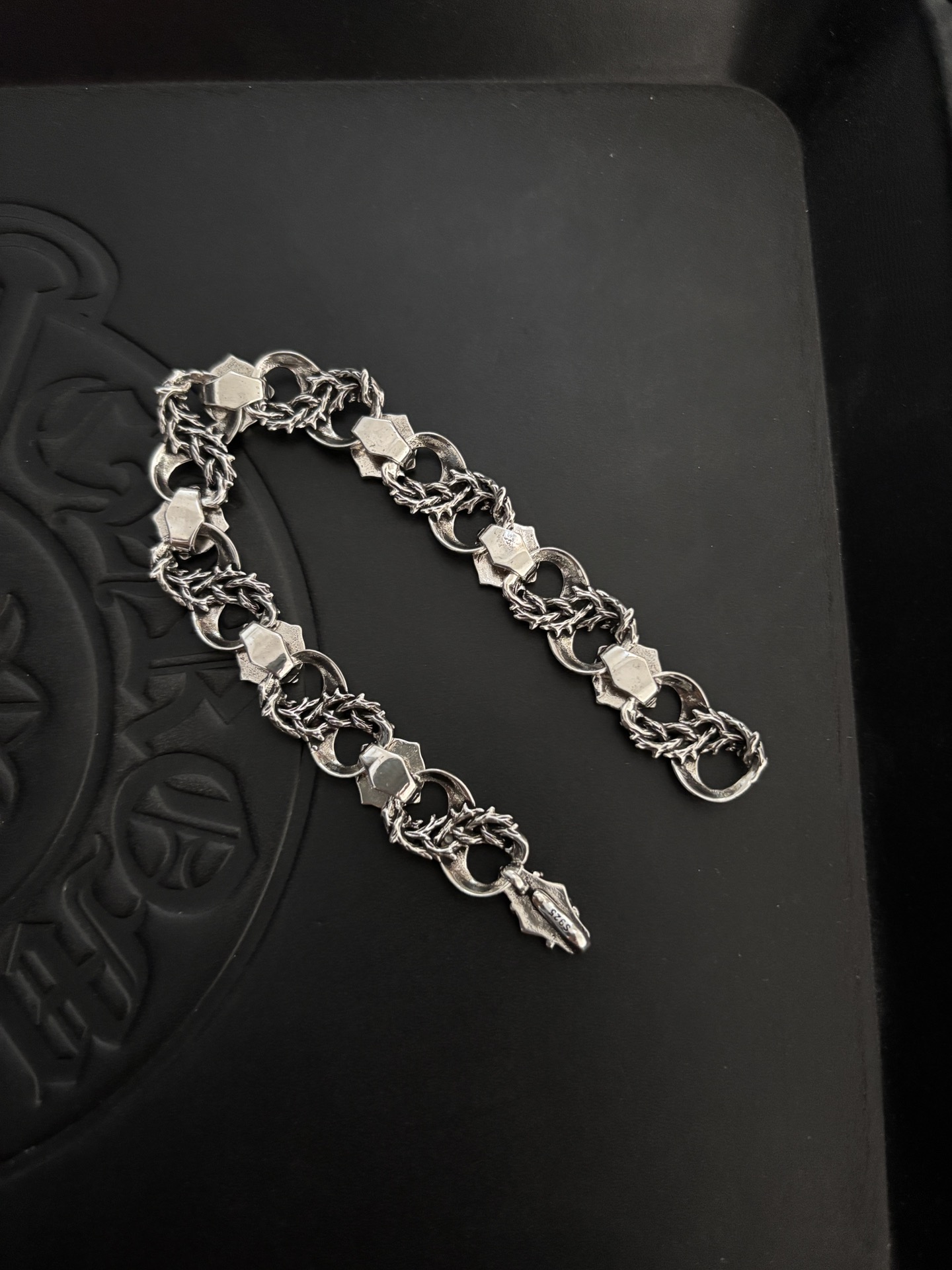 Chrome Hearts Belief Cross Thorn bracelet oxidized sterling silver 20cm