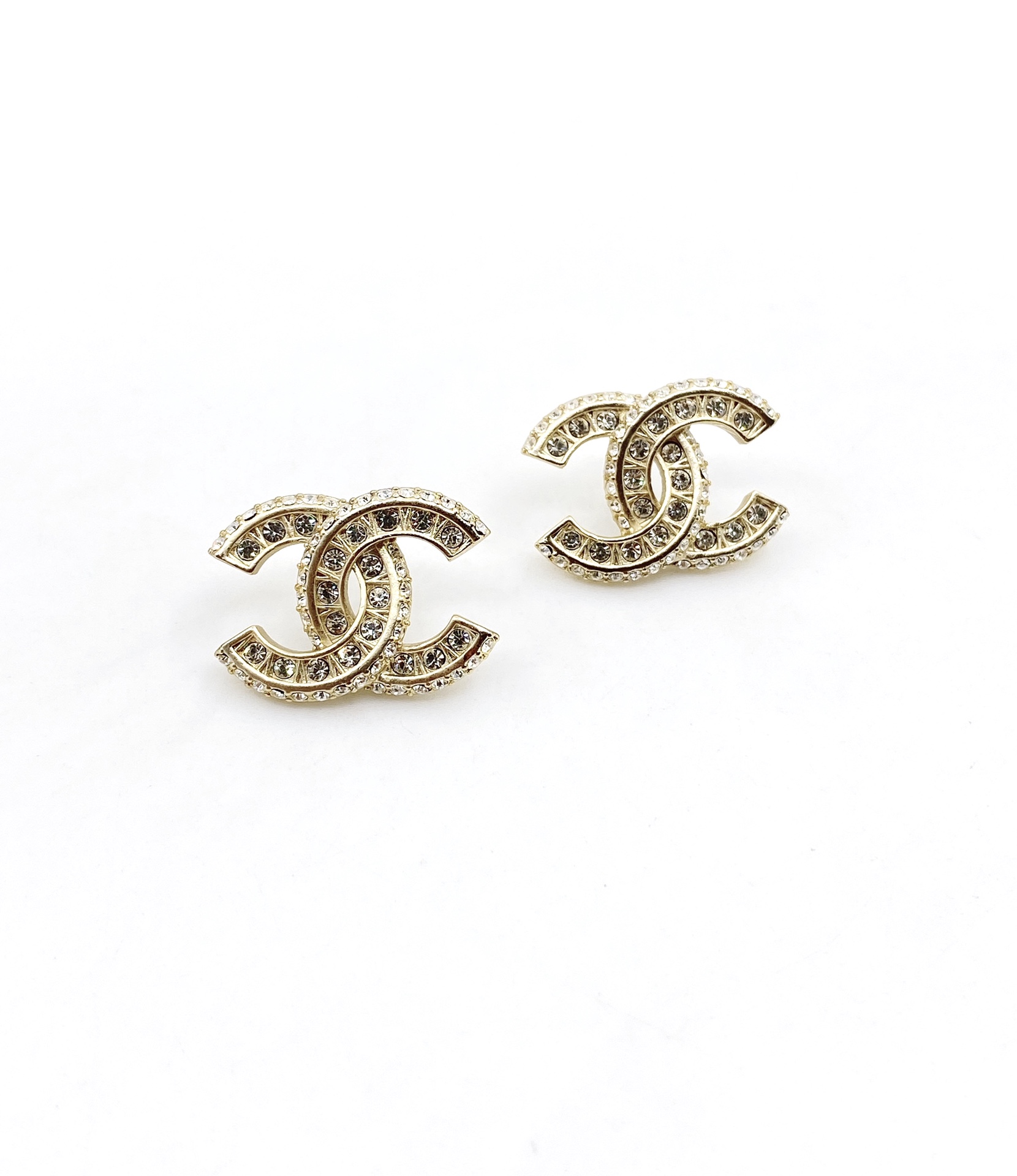 Chanel CC Logo Crystal Stud Earrings earrings gold-tone metal with clear crystal accents 1 5cm diameter