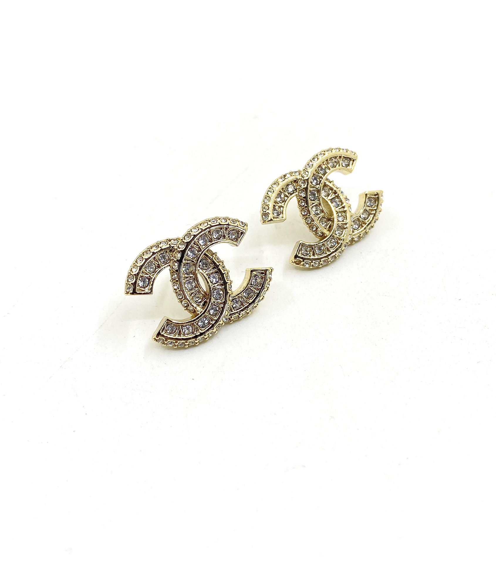 Chanel CC Logo Crystal Stud Earrings earrings gold-tone metal with clear crystal accents 1 5cm diameter