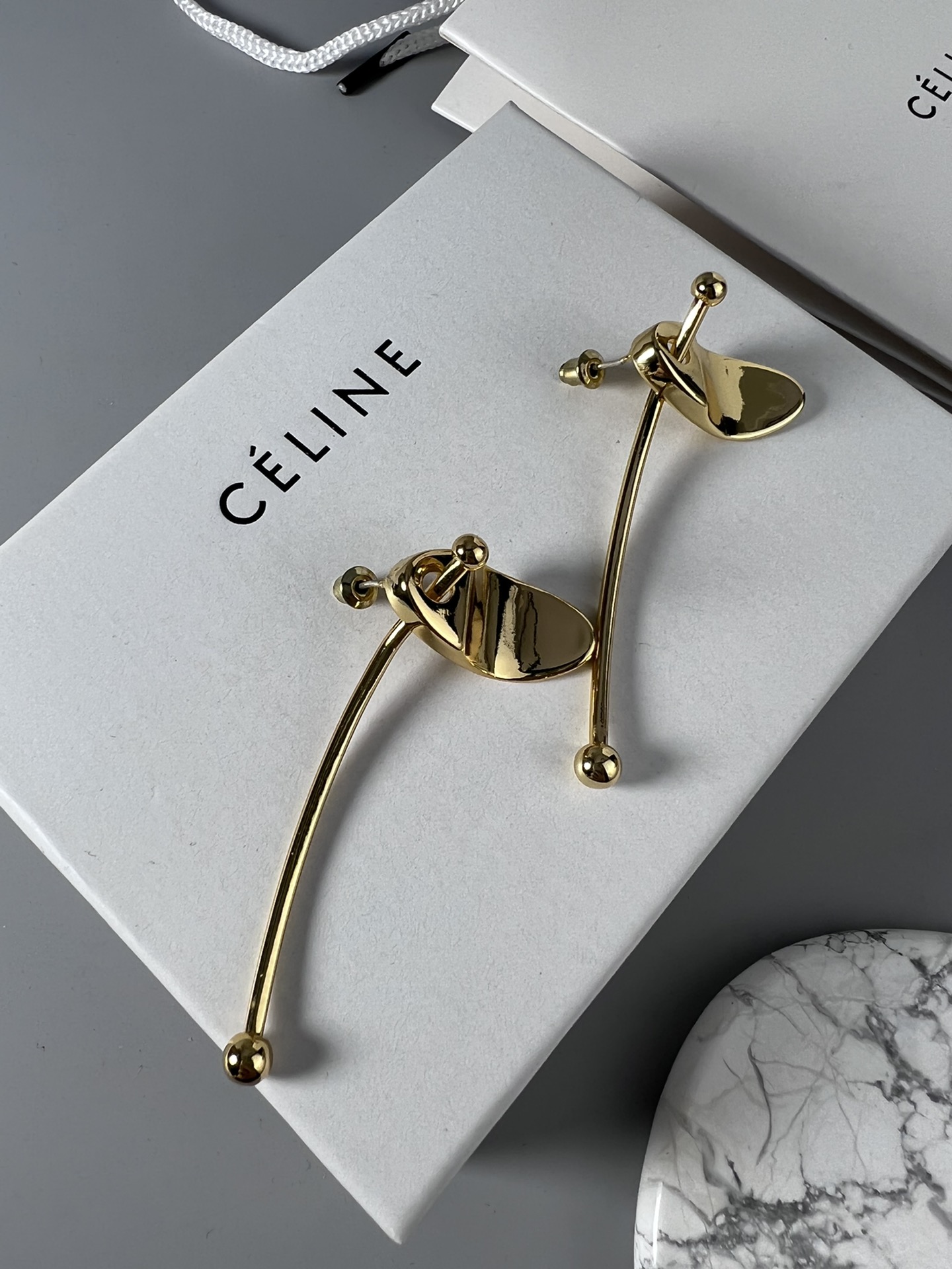 Celine YHED055 earrings gold tone metal no accent stones 6cm drop length