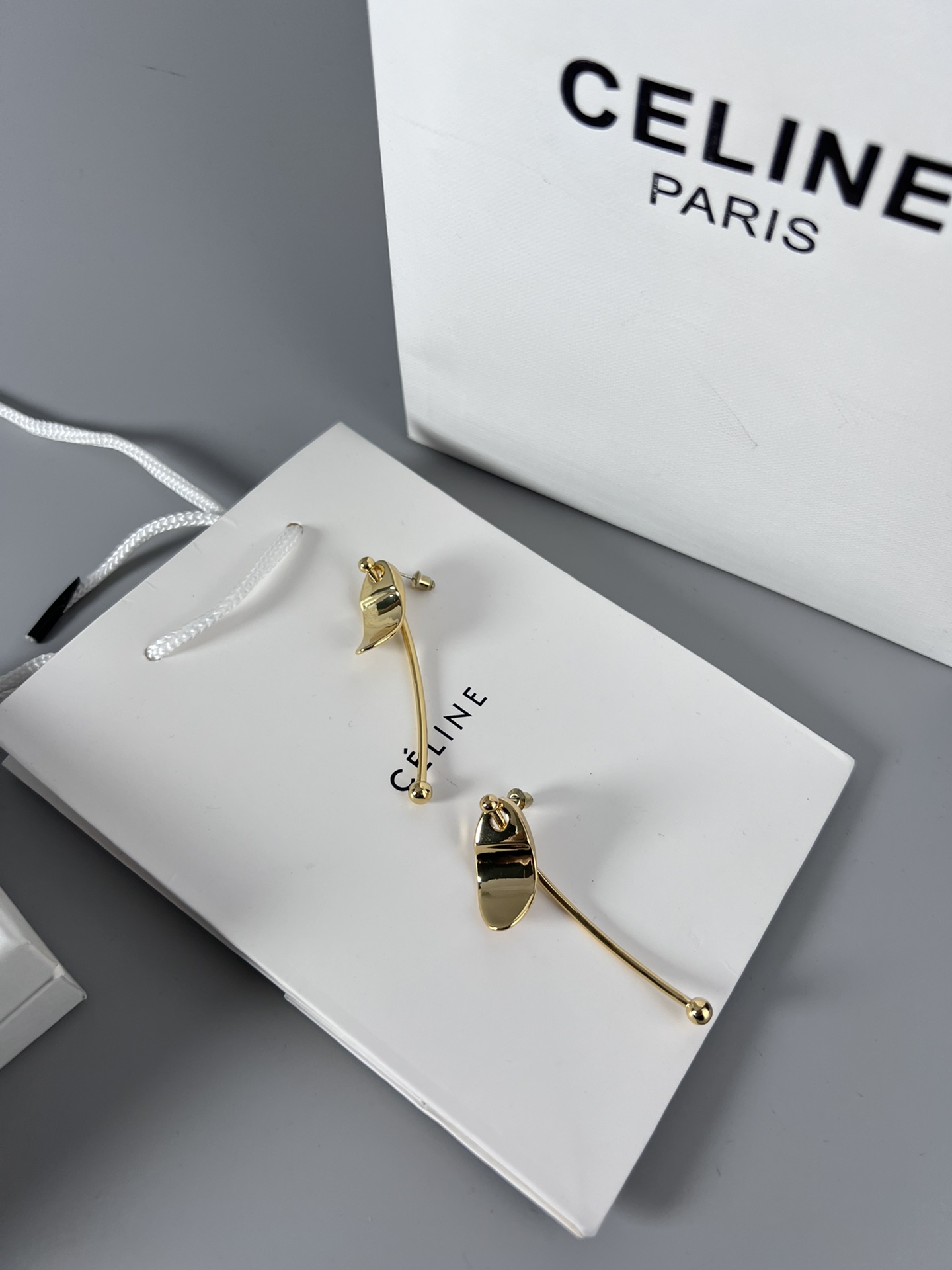 Celine YHED055 earrings gold tone metal no accent stones 6cm drop length