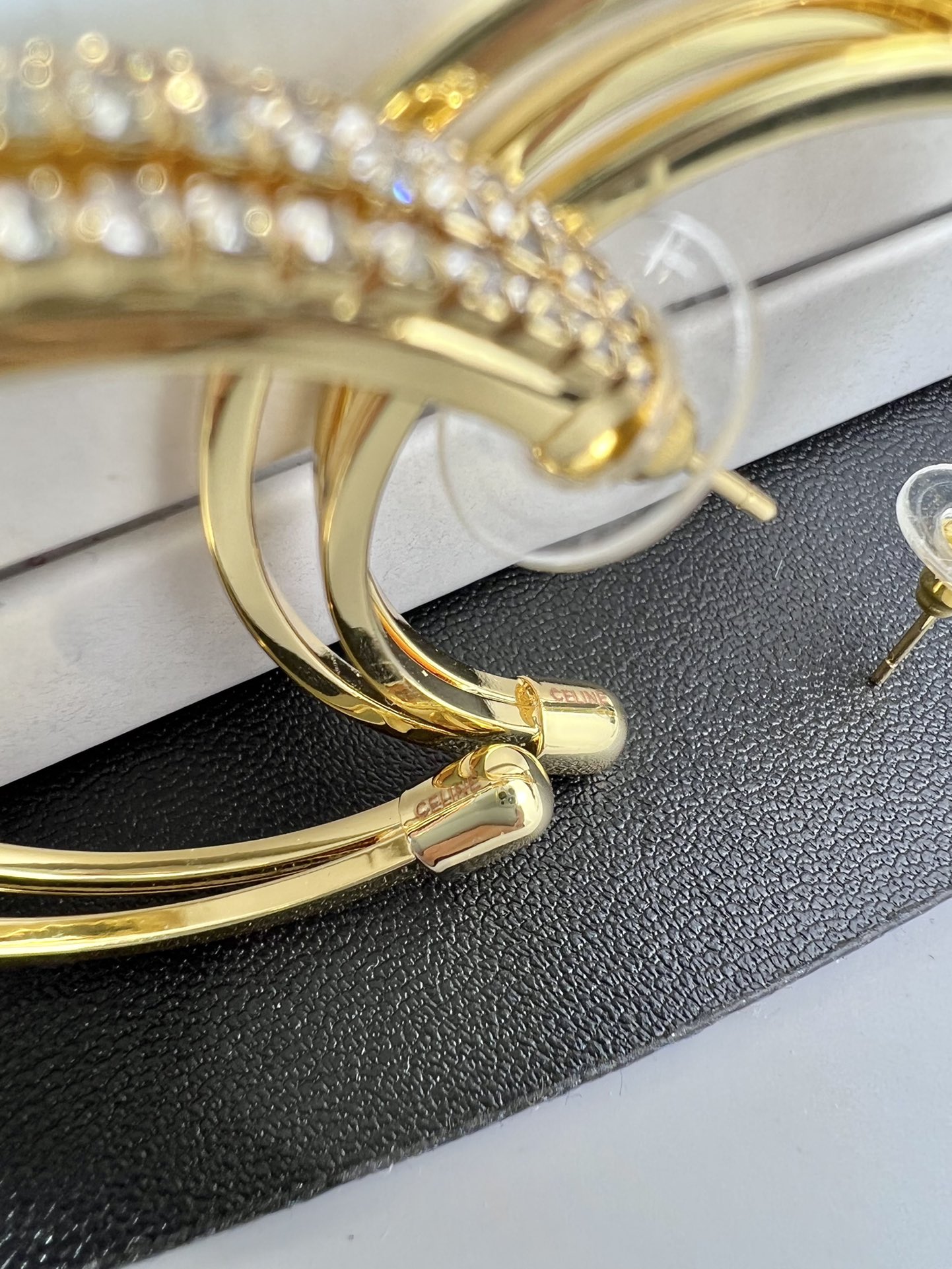 Celine YHED055 Triple Hoop Crystal Earrings earrings gold-tone metal with clear crystal accents 4 5cm hoop diameter