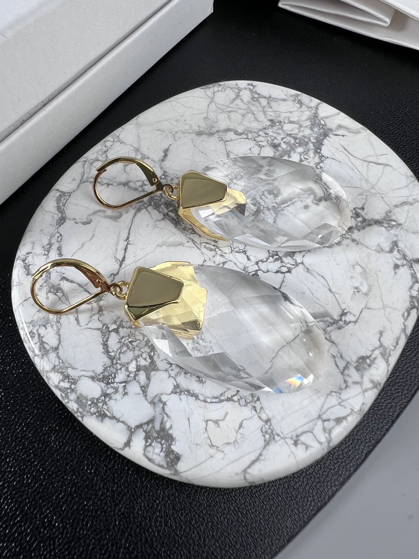 Celine YHED055 Faceted Crystal Drop Earrings earrings gold-tone metal clear faceted crystal 5cm drop length