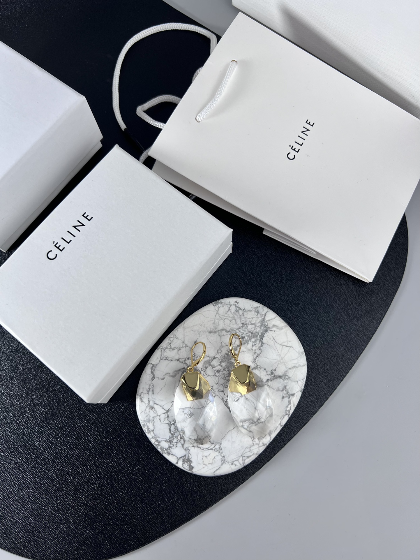 Celine YHED055 Faceted Crystal Drop Earrings earrings gold-tone metal clear faceted crystal 5cm drop length