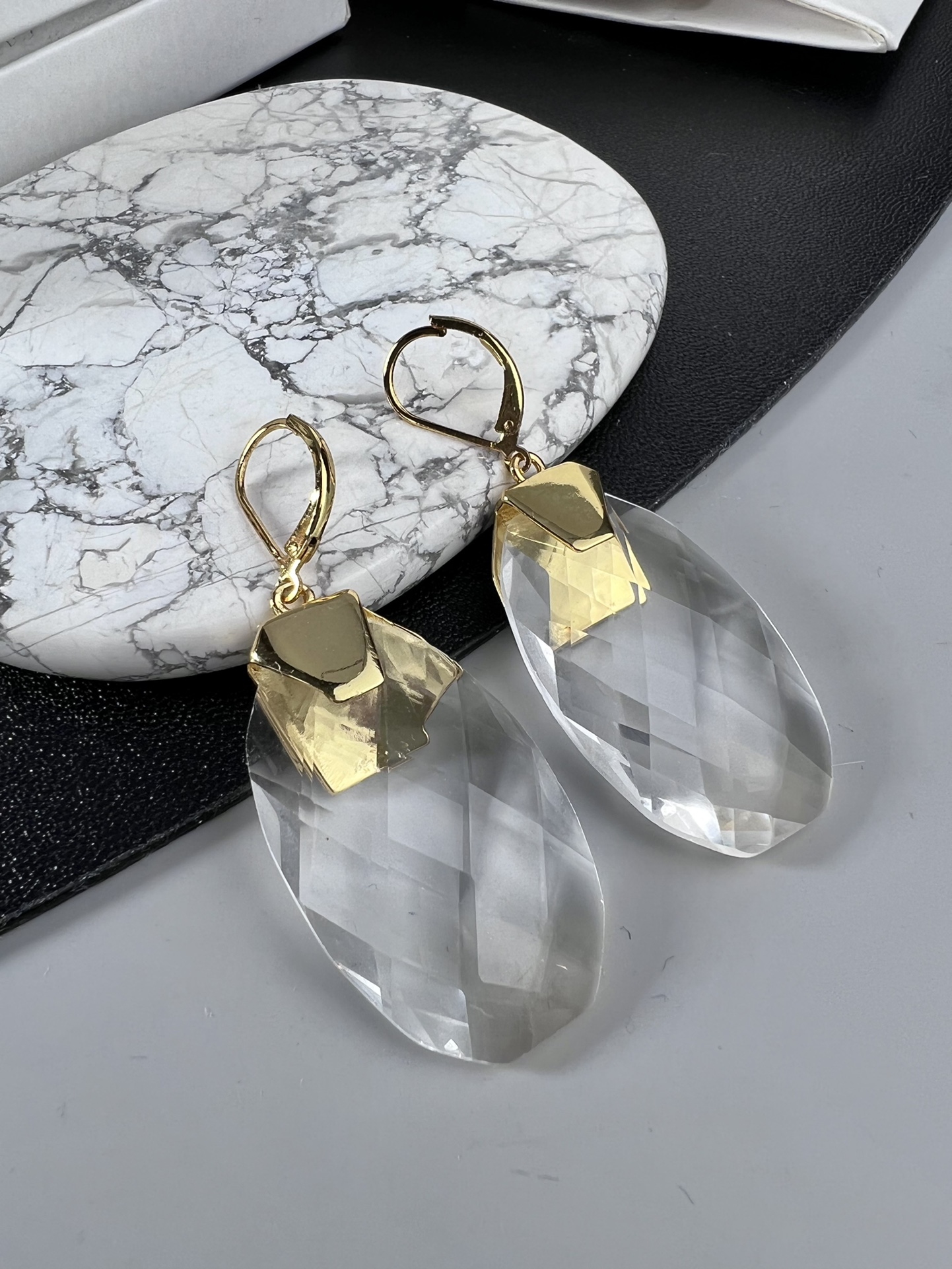 Celine YHED055 Faceted Crystal Drop Earrings earrings gold-tone metal clear faceted crystal 5cm drop length