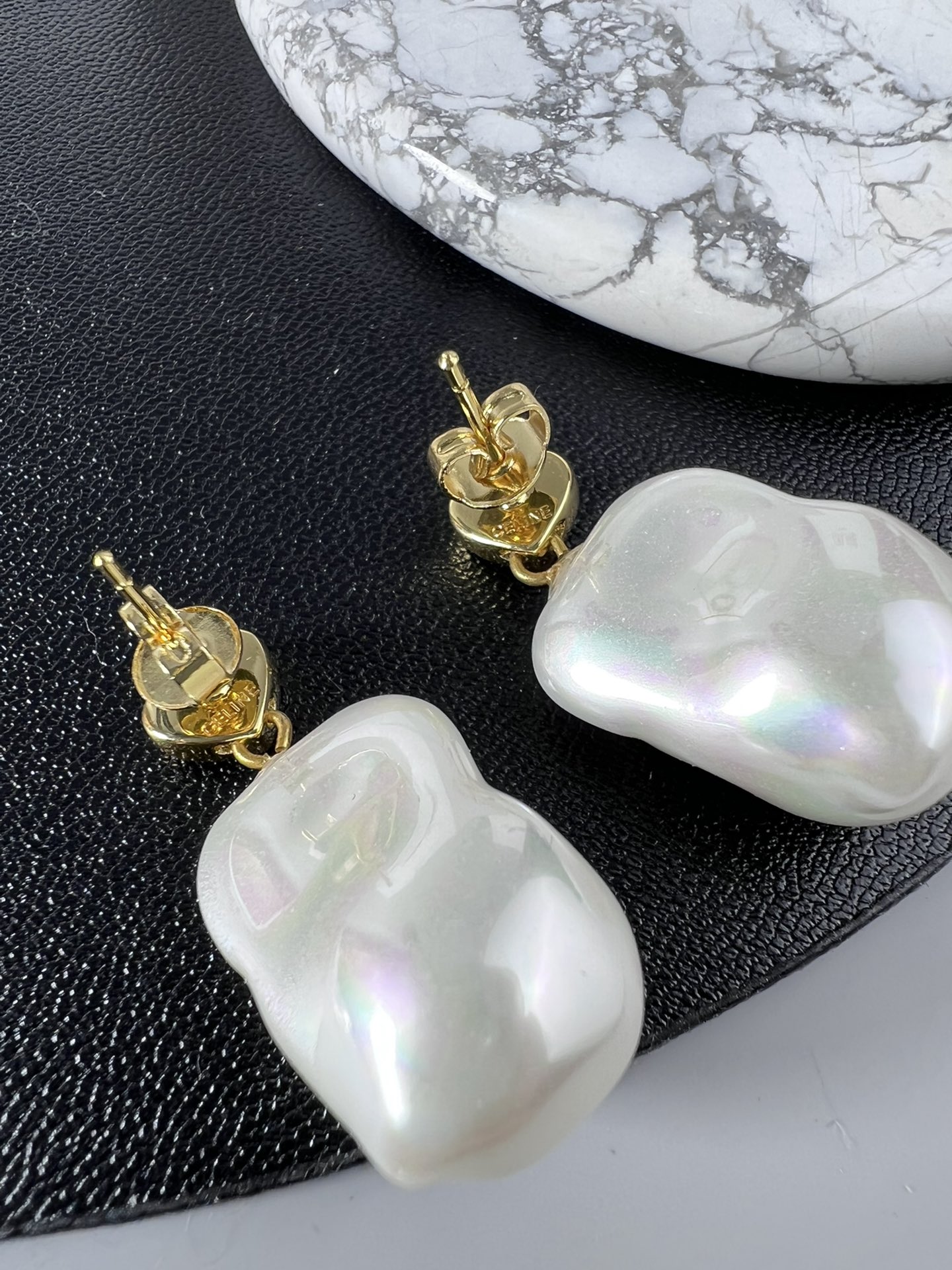Celine YHED045 Heart Baroque Pearl Drop Earrings earrings gold-tone metal red enamel heart iridescent white baroque pearl 3 2cm drop length