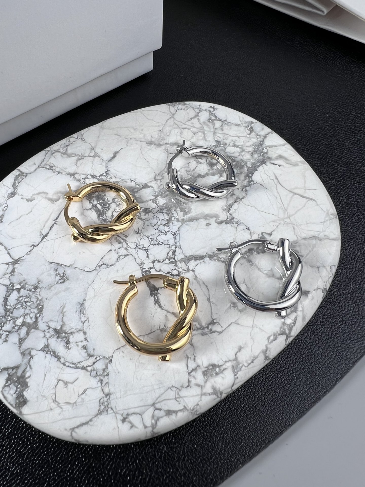 Celine YHED045 Twist Hoop earrings Gold-tone metal first variant Silver-tone metal second and third variants no gemstones 2cm diameter