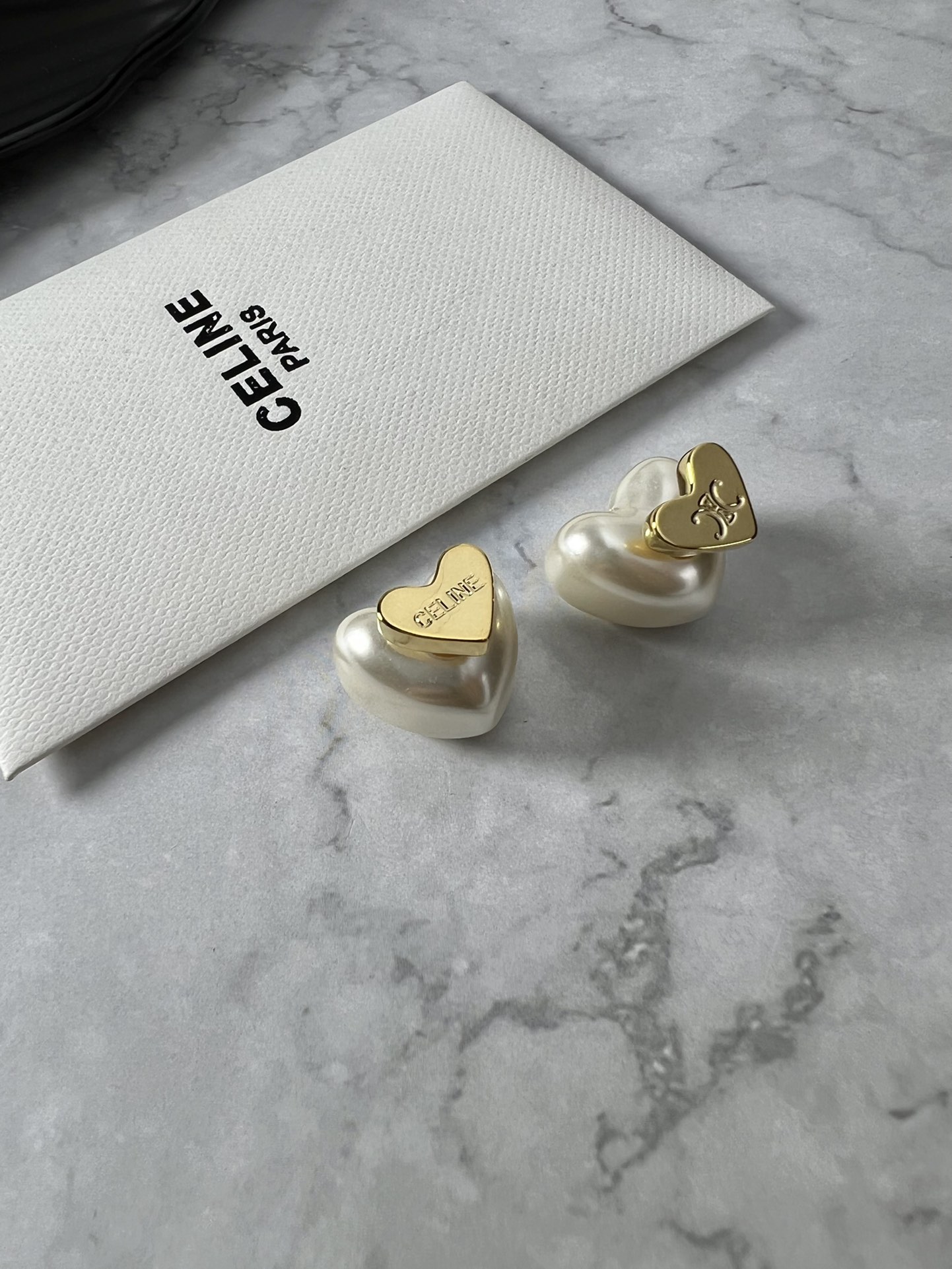 Celine Triomphe Heart Pearl Stud Earrings earrings silver-toned metal with cream white faux pearl 1 5cm stud diameter