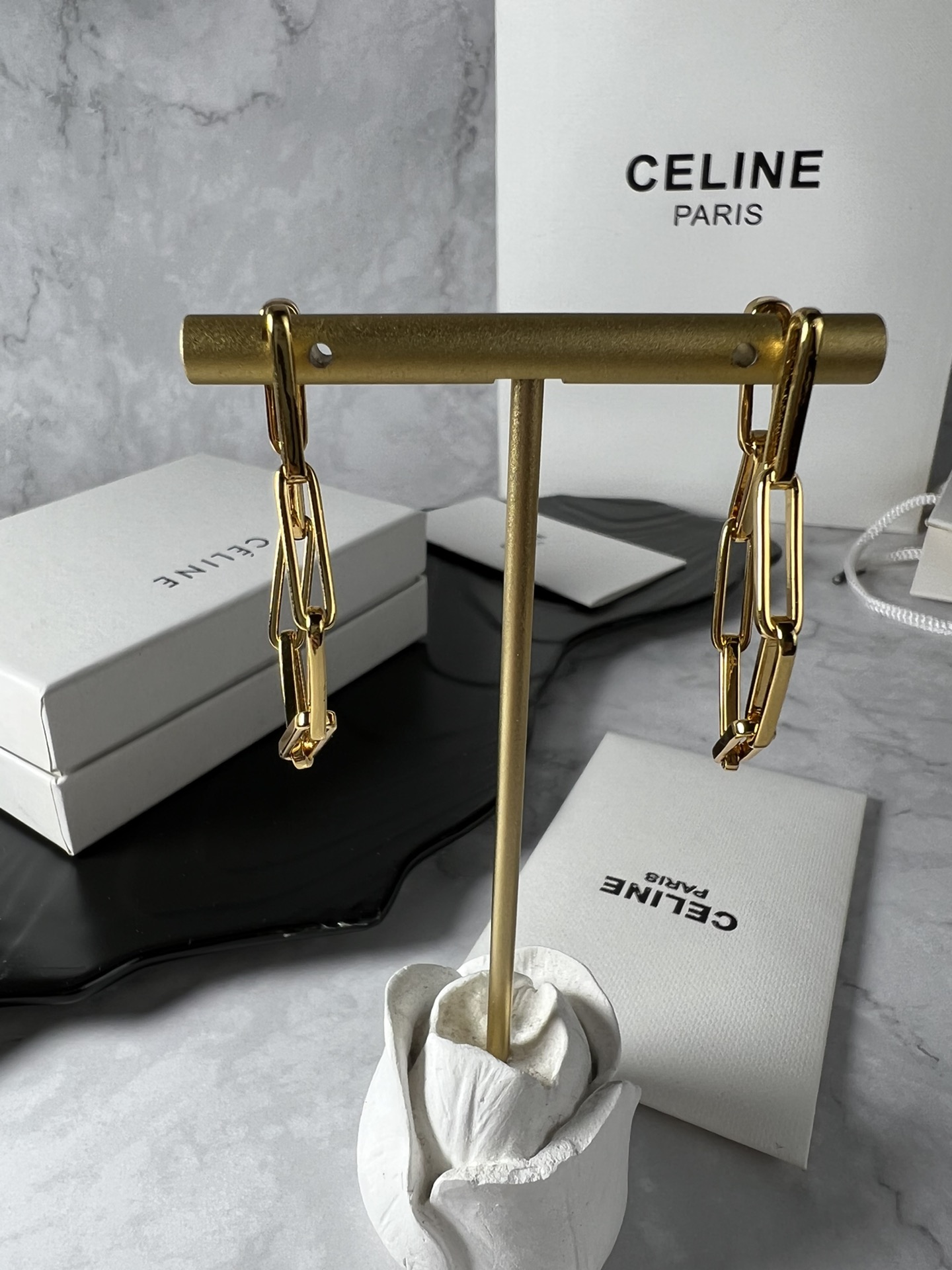 Celine Paperclip Chain Drop Earrings earrings gold-tone metal no accent stones 6cm drop length
