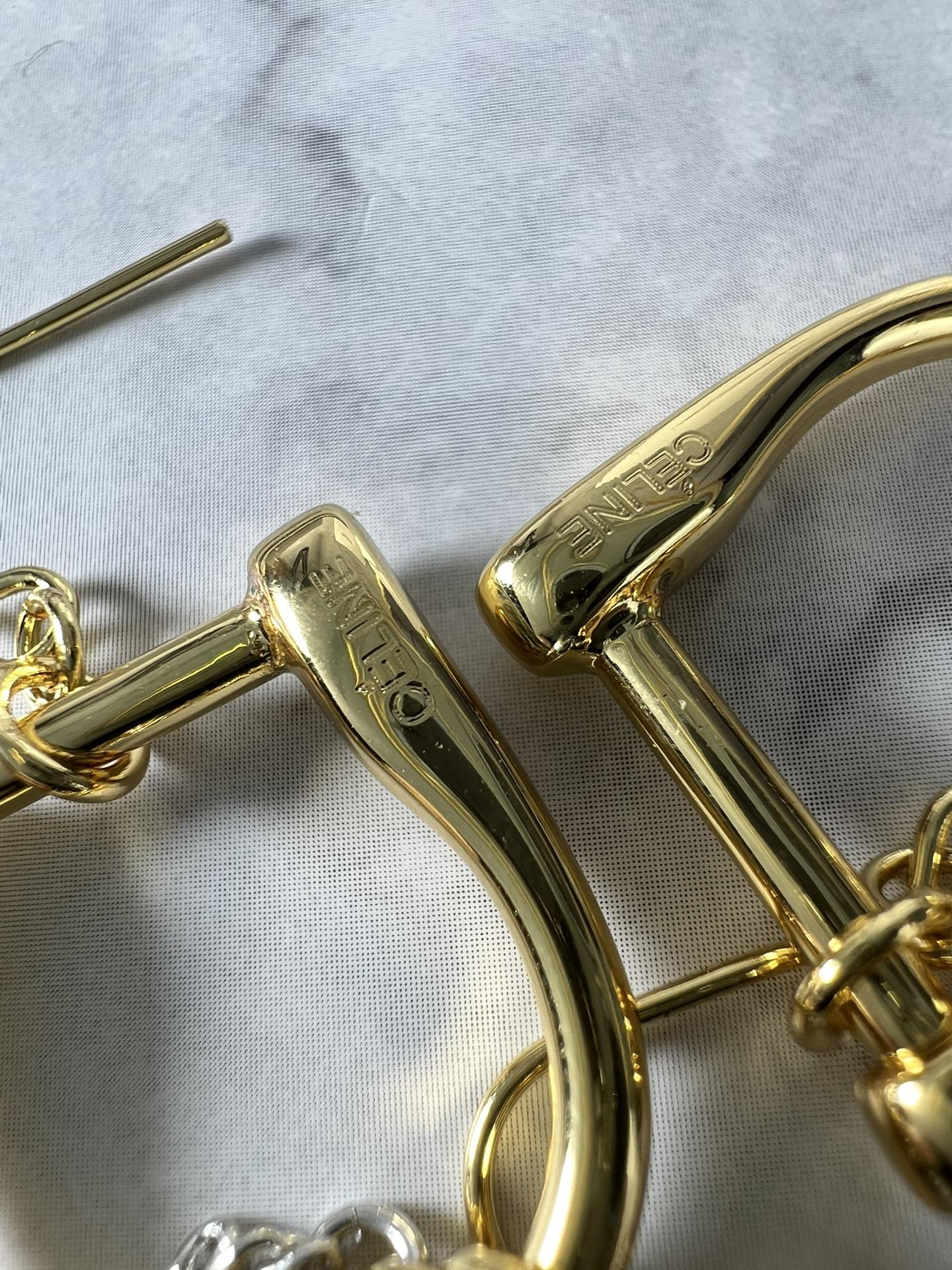 Celine Chain Fringe Hook Earrings earrings gold-tone metal with silver-tone chain fringe 6cm total drop length