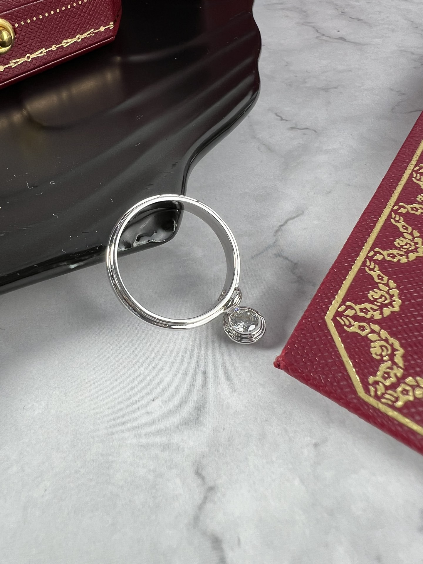 Cartier d Amour Charm Ring ring 18k white gold clear diamond EU 52