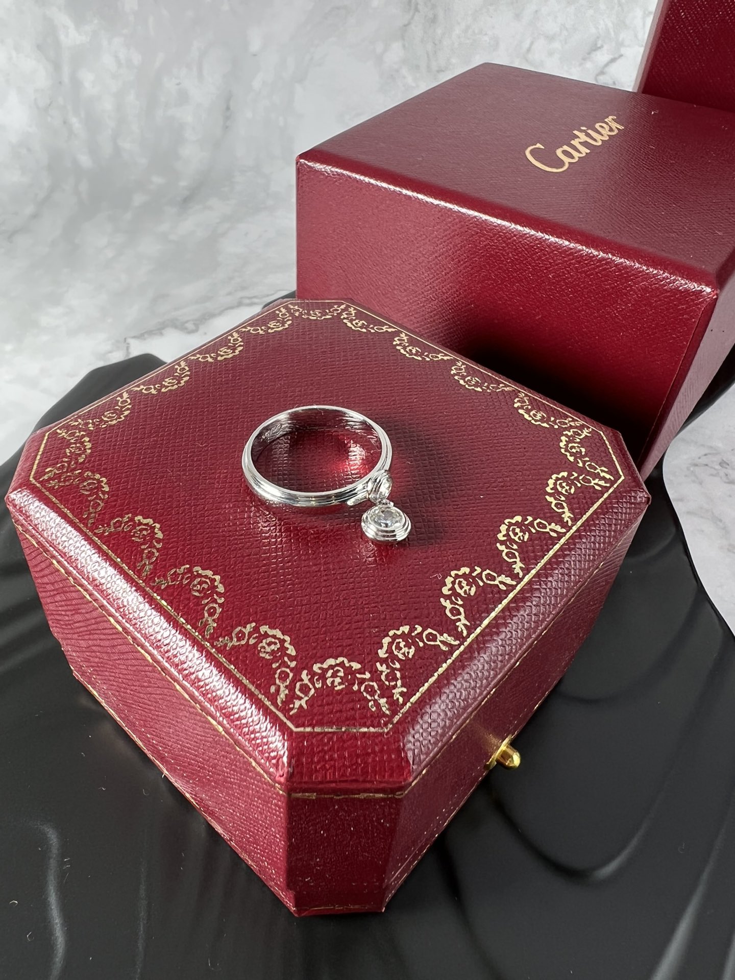 Cartier d Amour Charm Ring ring 18k white gold clear diamond EU 52