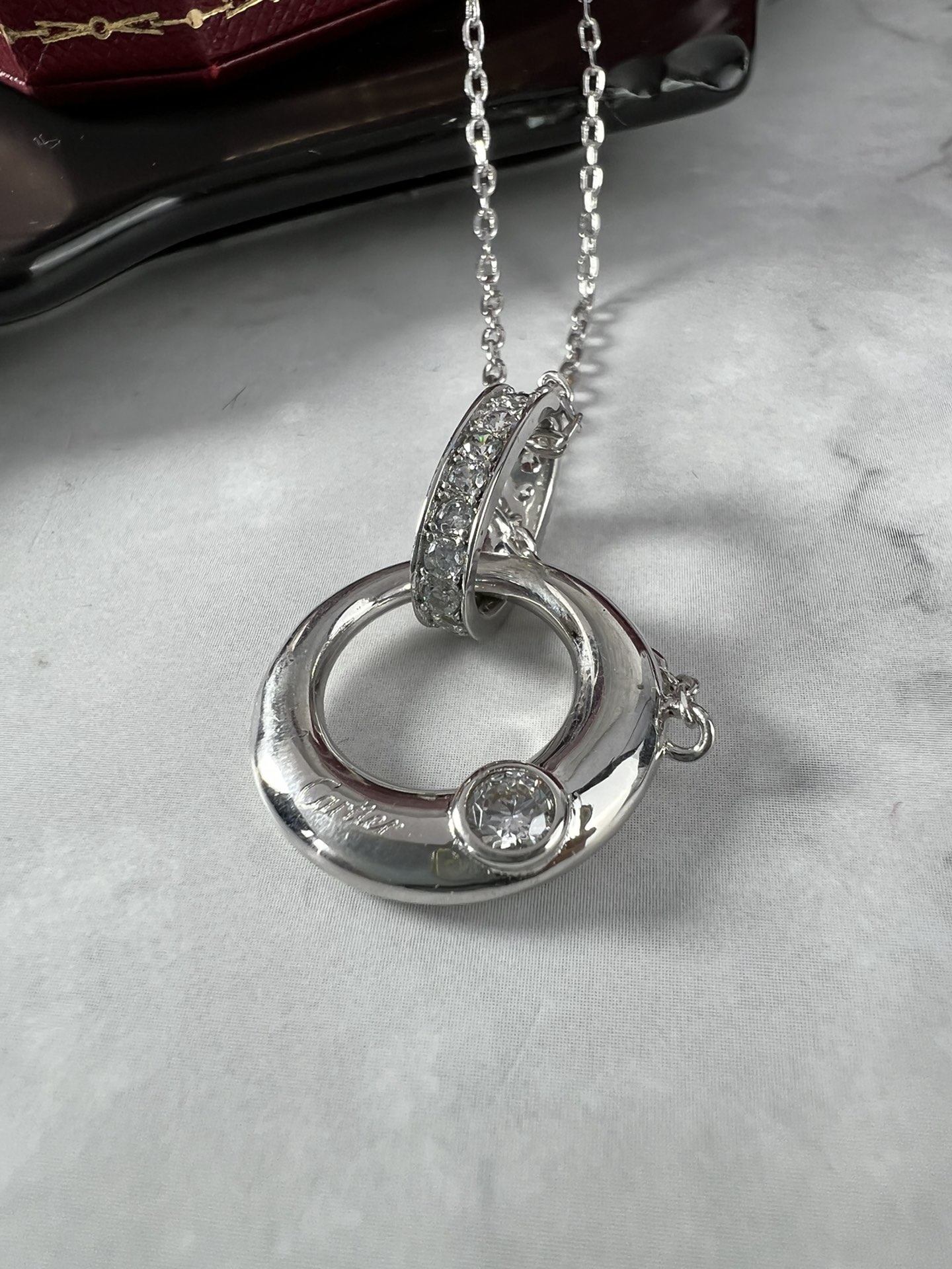 Cartier Panthere necklace 18k white gold with clear diamonds 42cm