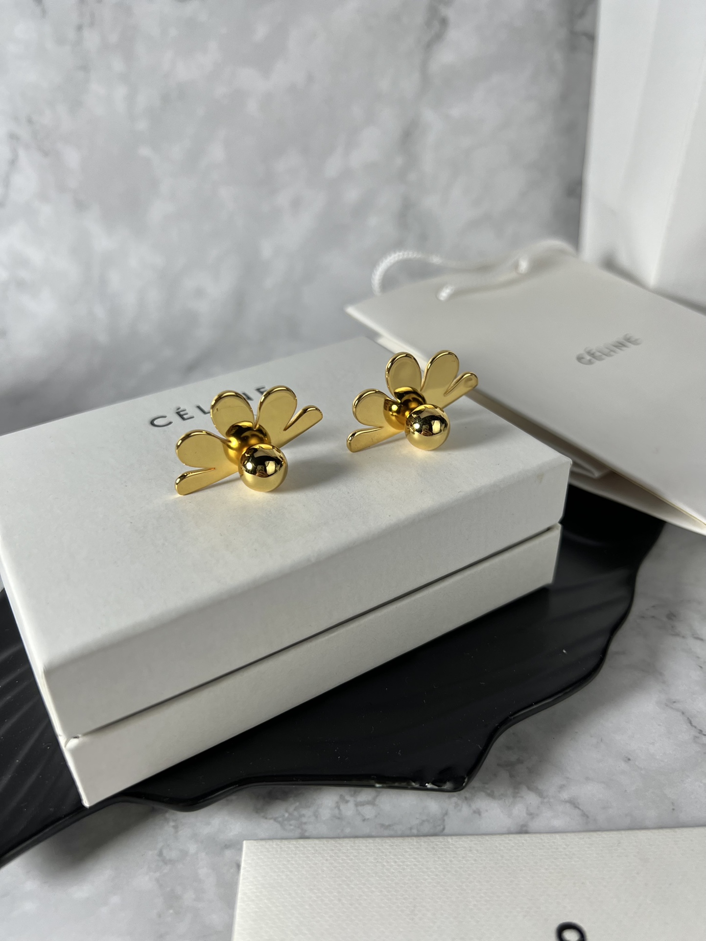 Celine YHED050 Flower Stud Earrings earrings Gold-tone metal no gemstones One Size approx 2 5cm width per earring