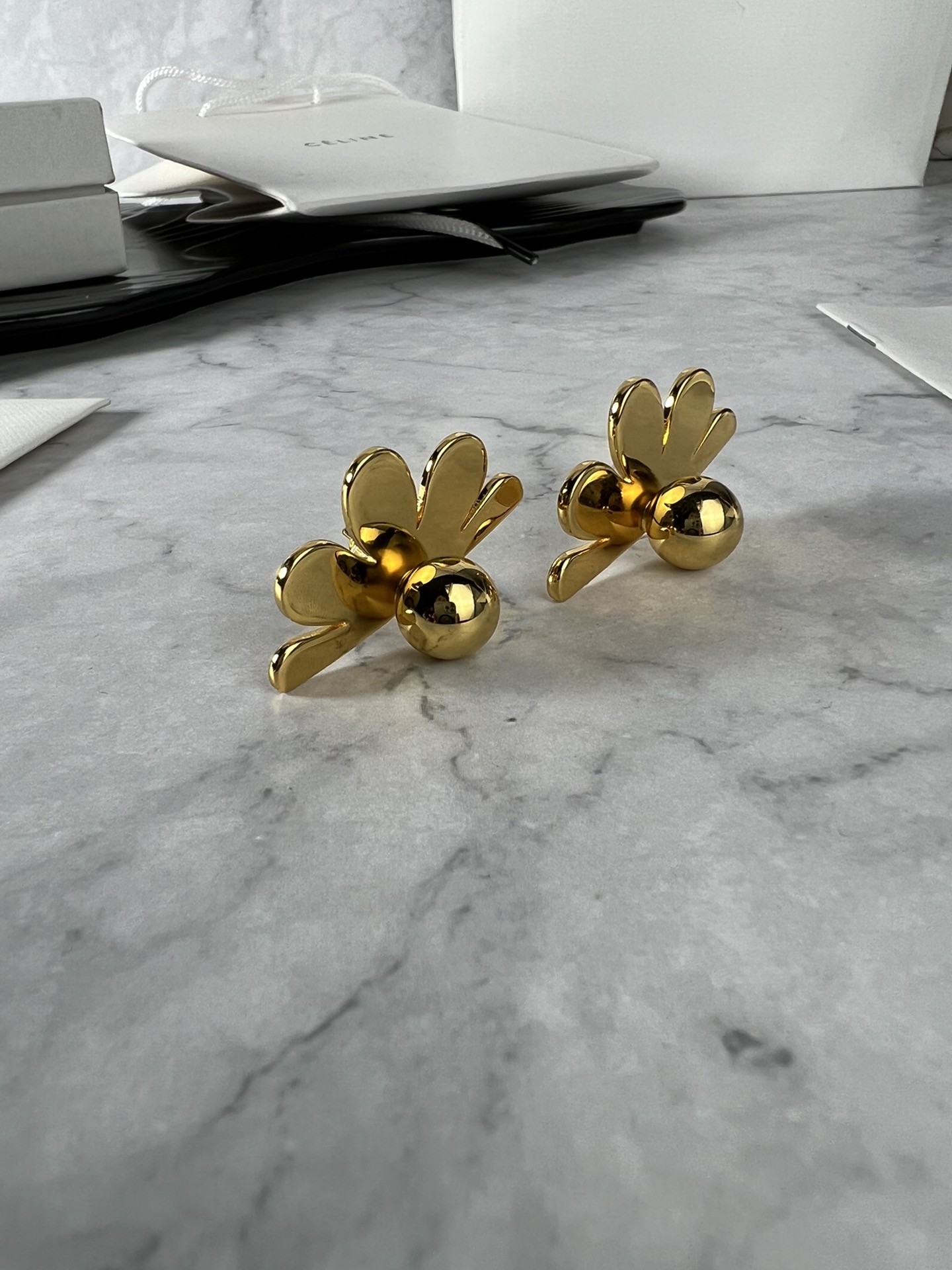 Celine YHED050 Flower Stud Earrings earrings Gold-tone metal no gemstones One Size approx 2 5cm width per earring