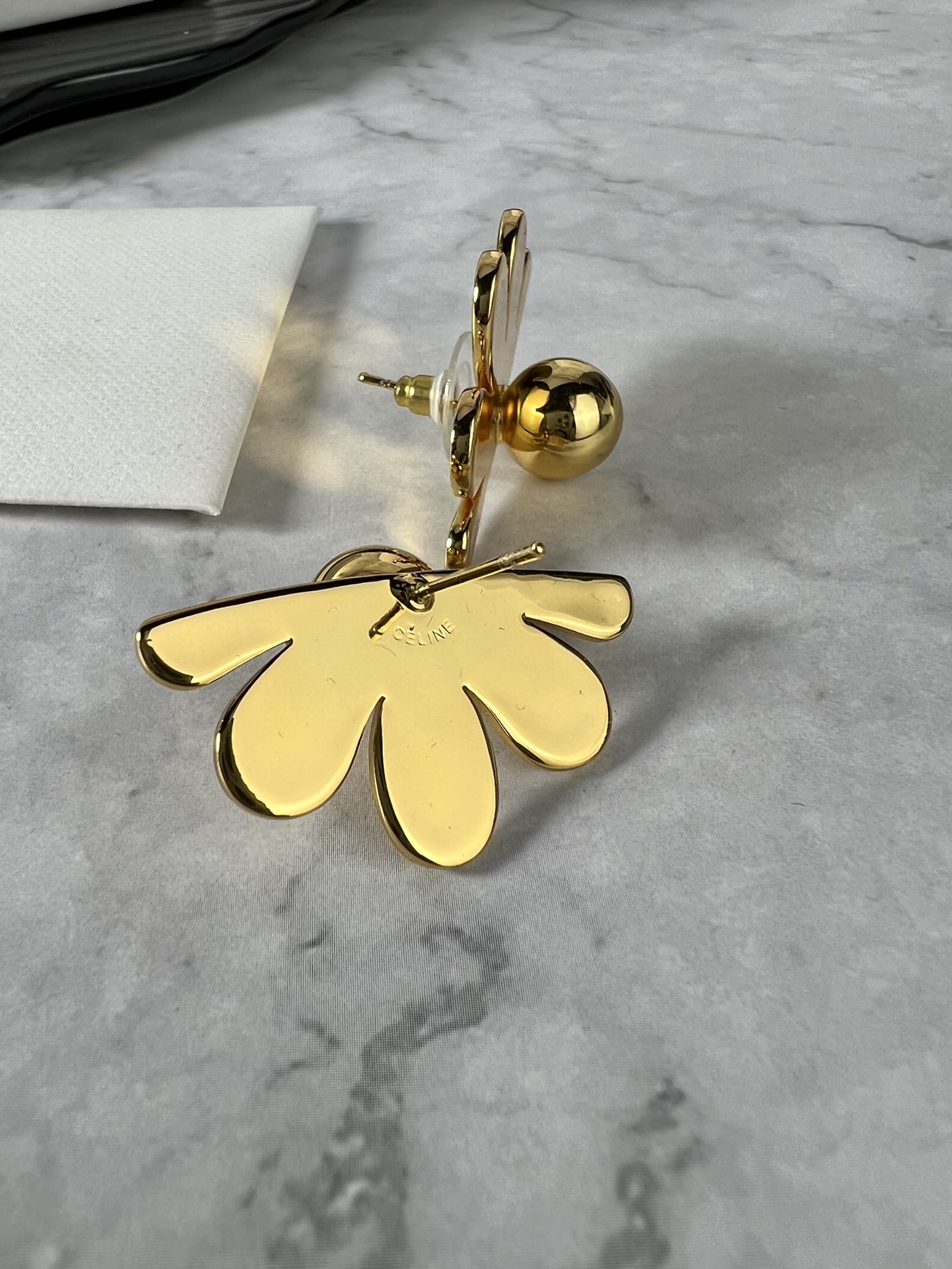 Celine YHED050 Flower Stud Earrings earrings Gold-tone metal no gemstones One Size approx 2 5cm width per earring
