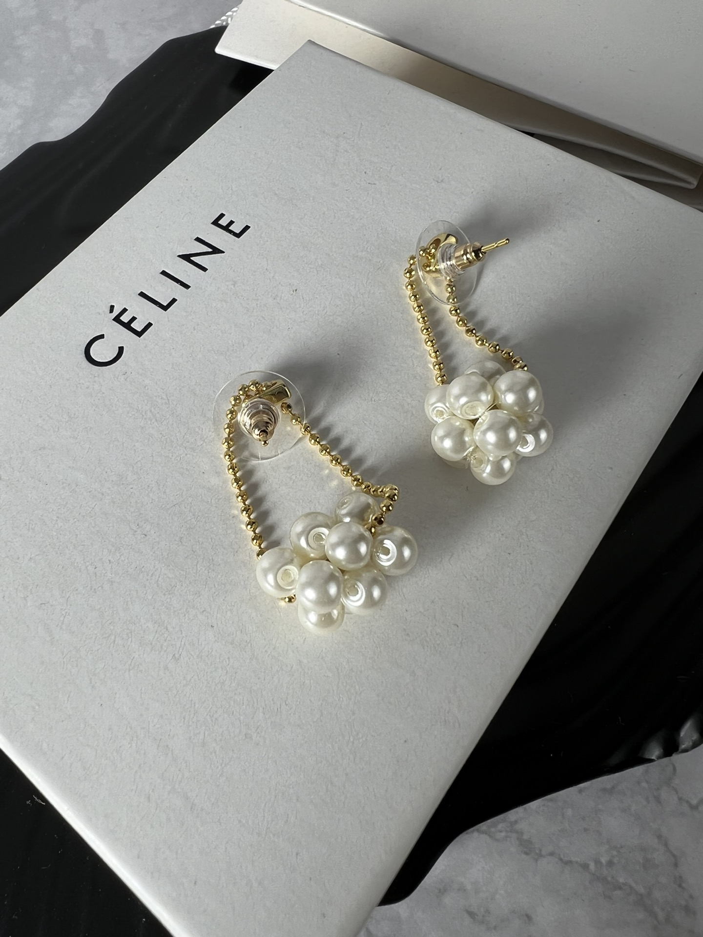 Celine YHED050 Pearl Cluster Drop Earrings earrings gold-tone metal with cream white imitation pearls 3 5cm drop length