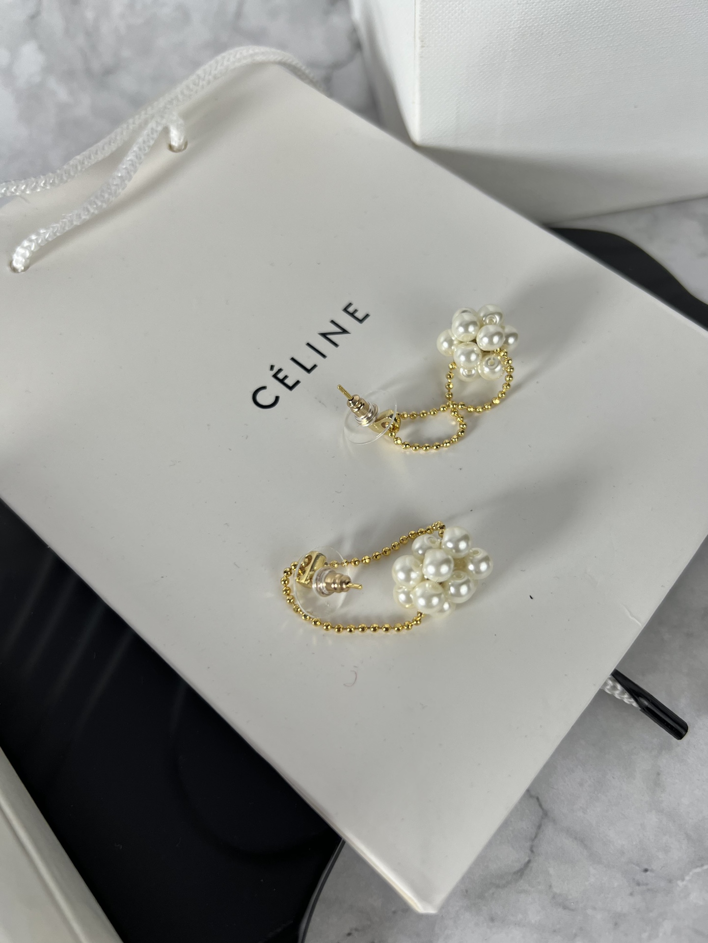 Celine YHED050 Pearl Cluster Drop Earrings earrings gold-tone metal with cream white imitation pearls 3 5cm drop length