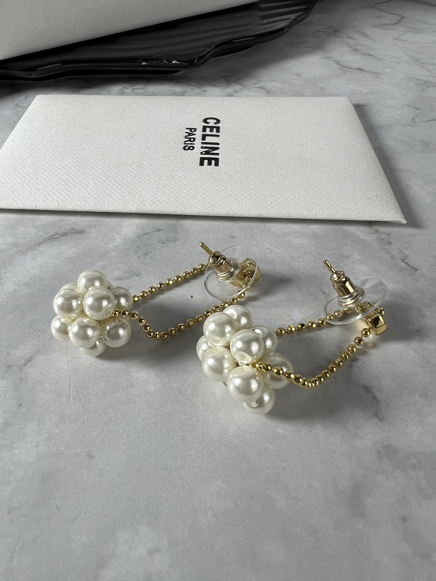 Celine YHED050 Pearl Cluster Drop Earrings earrings gold-tone metal with cream white imitation pearls 3 5cm drop length