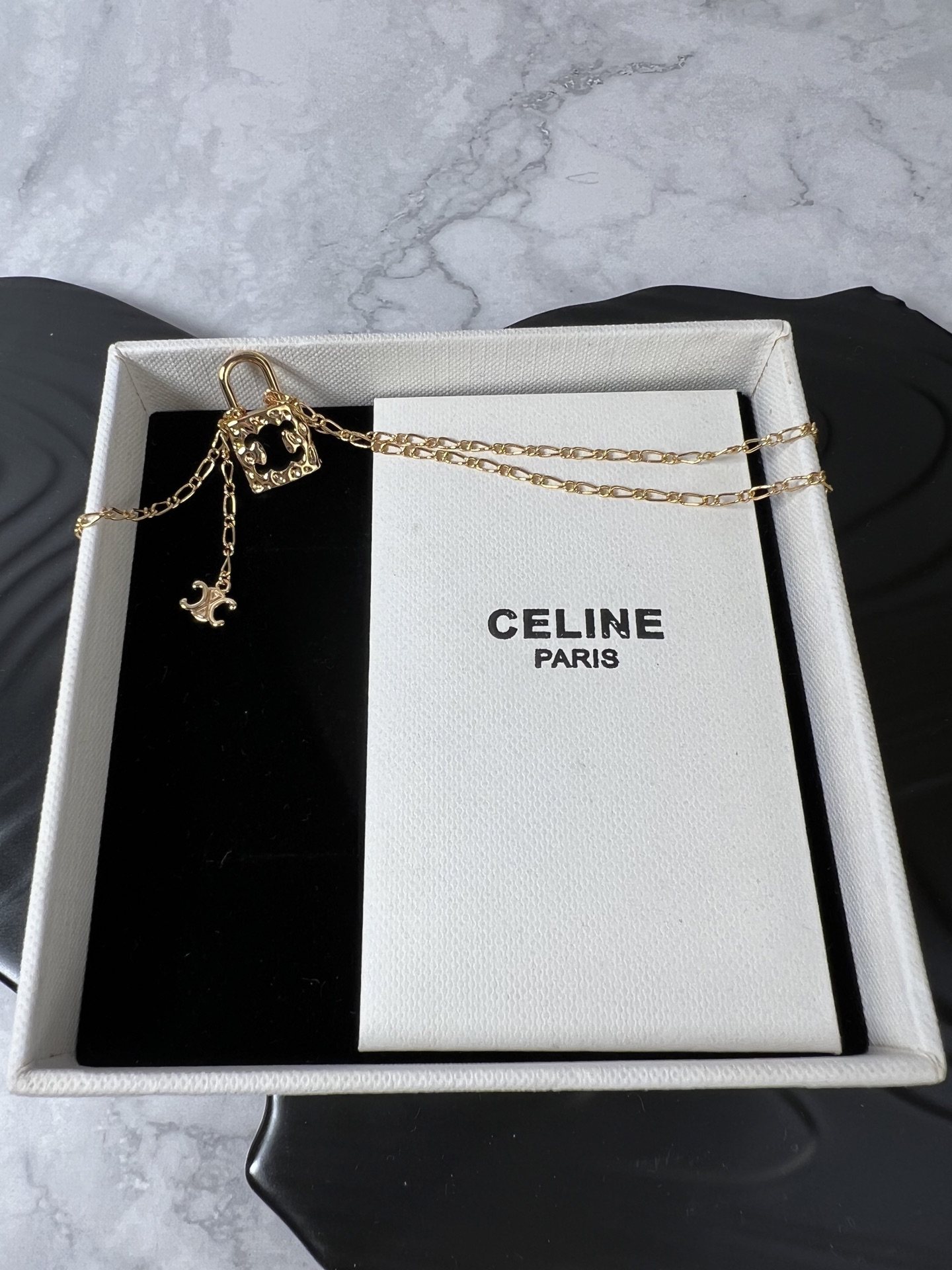Celine Triomphe Padlock necklace gold-tone metal 45cm with 5cm extender