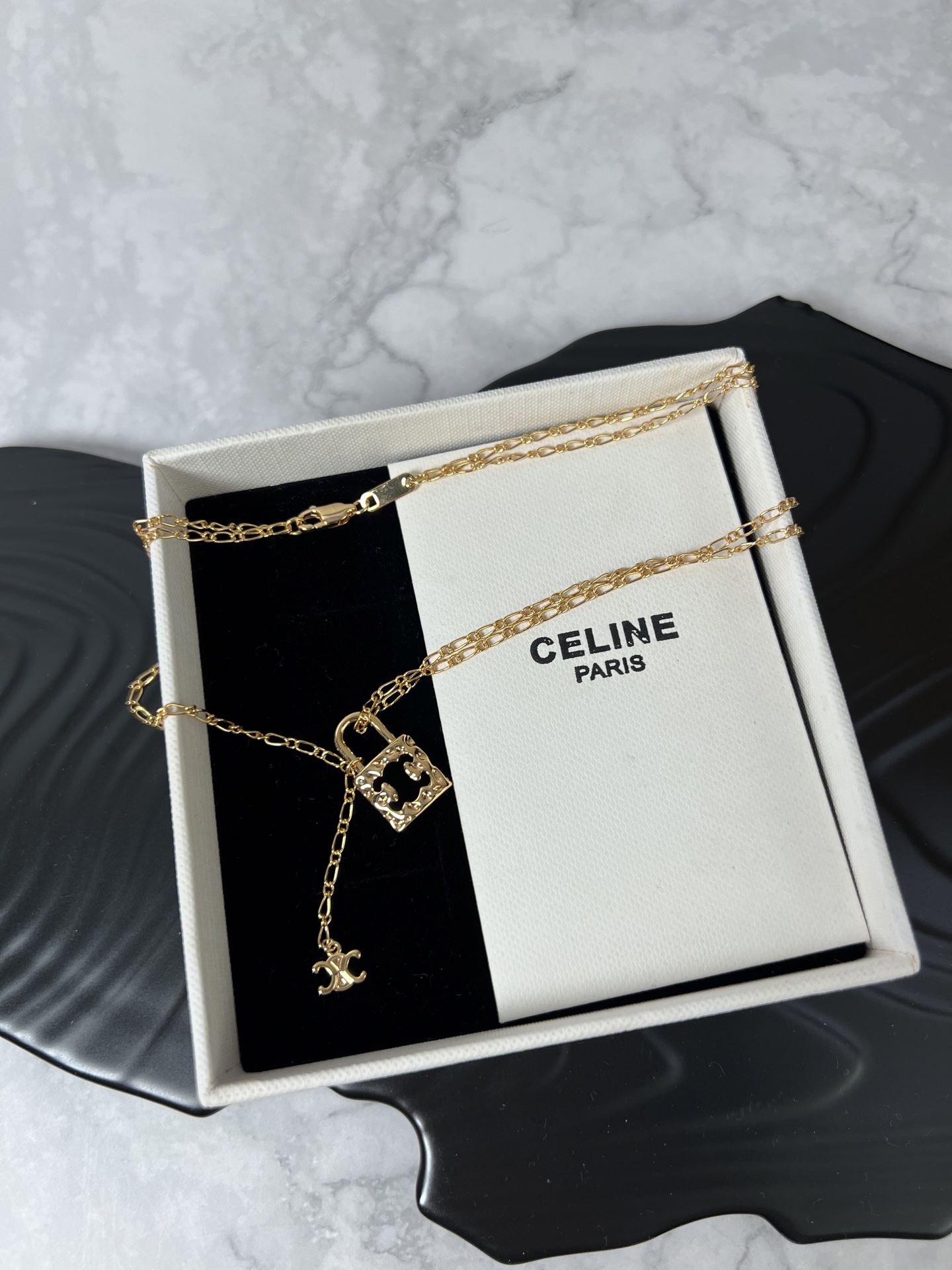 Celine Triomphe Padlock necklace gold-tone metal 45cm with 5cm extender