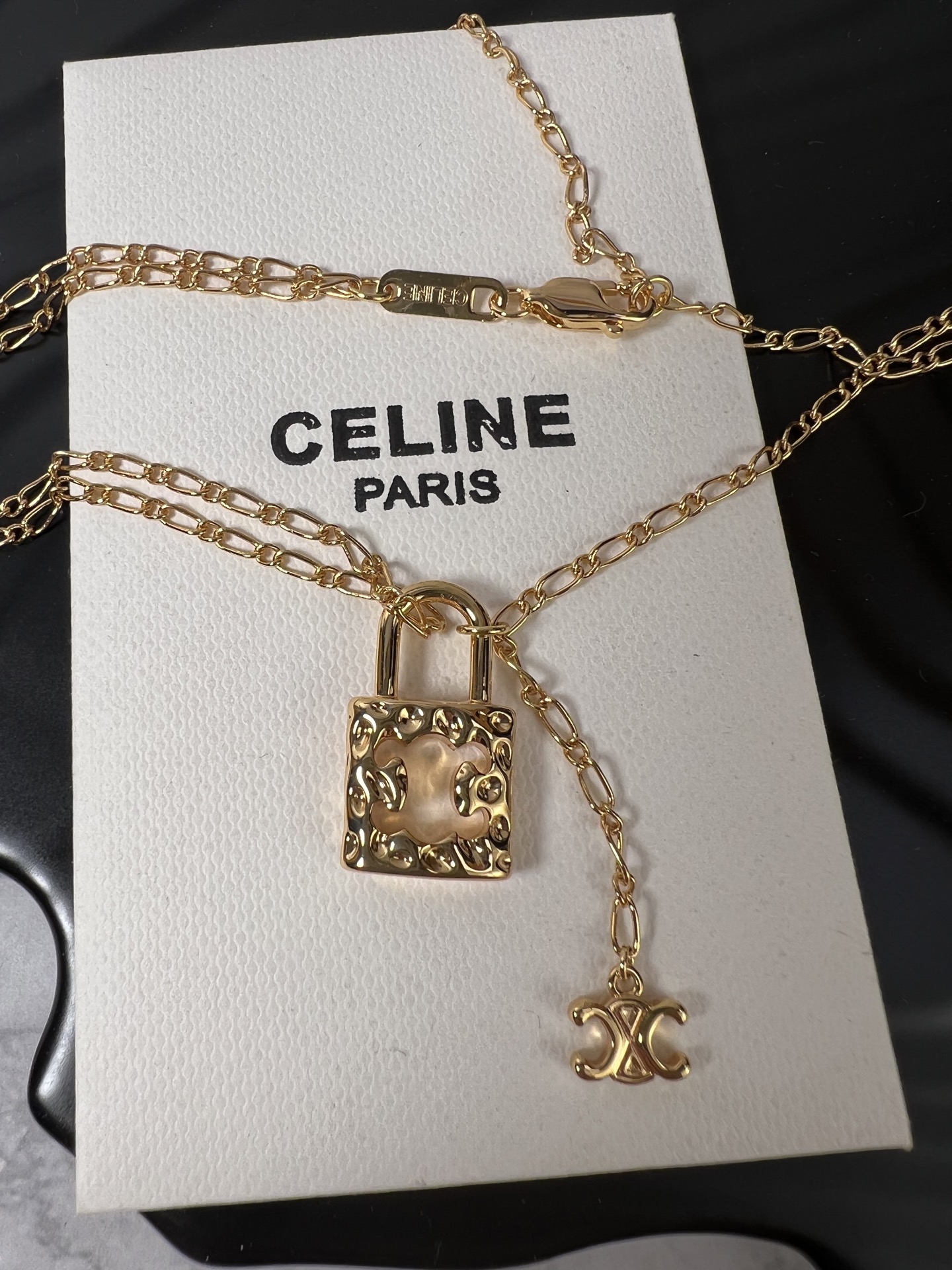 Celine Triomphe Padlock necklace gold-tone metal 45cm with 5cm extender