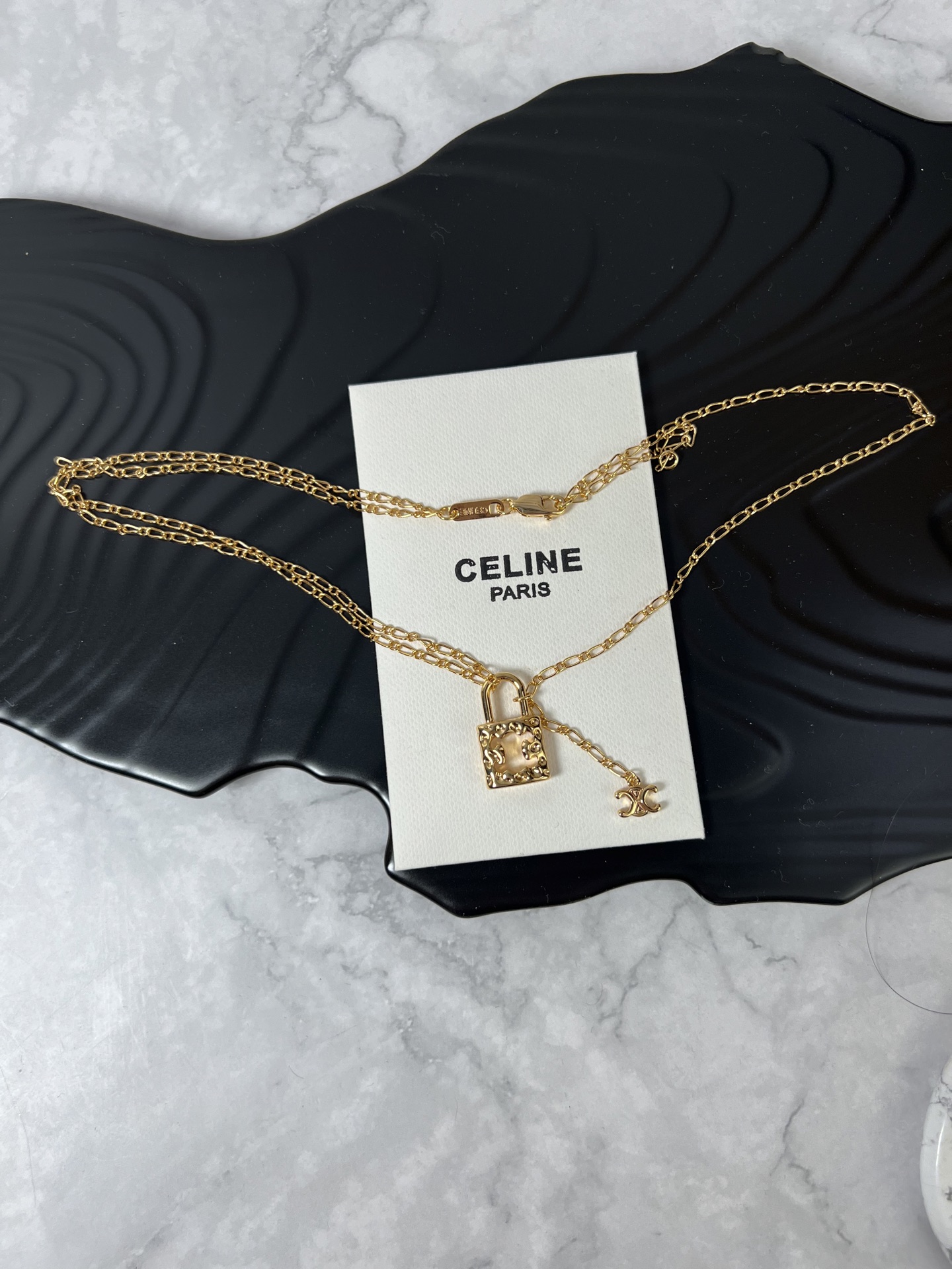 Celine Triomphe Padlock necklace gold-tone metal 45cm with 5cm extender