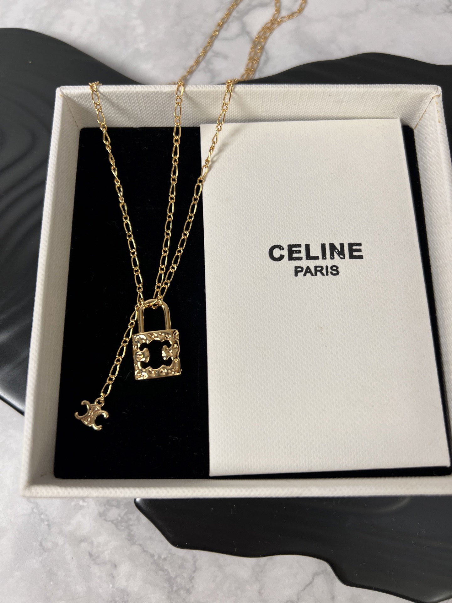 Celine Triomphe Padlock necklace gold-tone metal 45cm with 5cm extender
