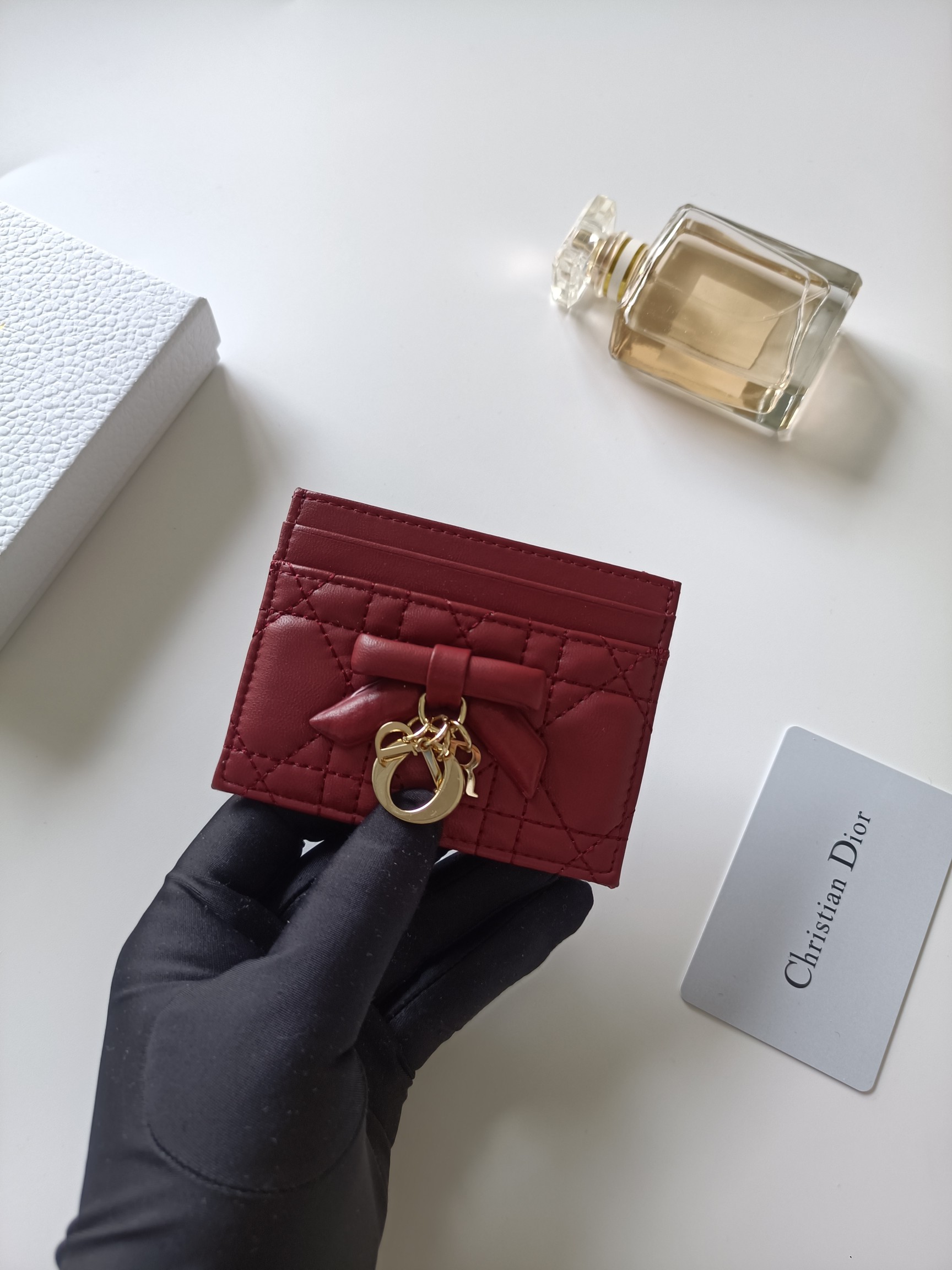 Dior Lady Dior brooch Burgundy lambskin leather with gold-tone metal hardware 10 5 8 0 5cm