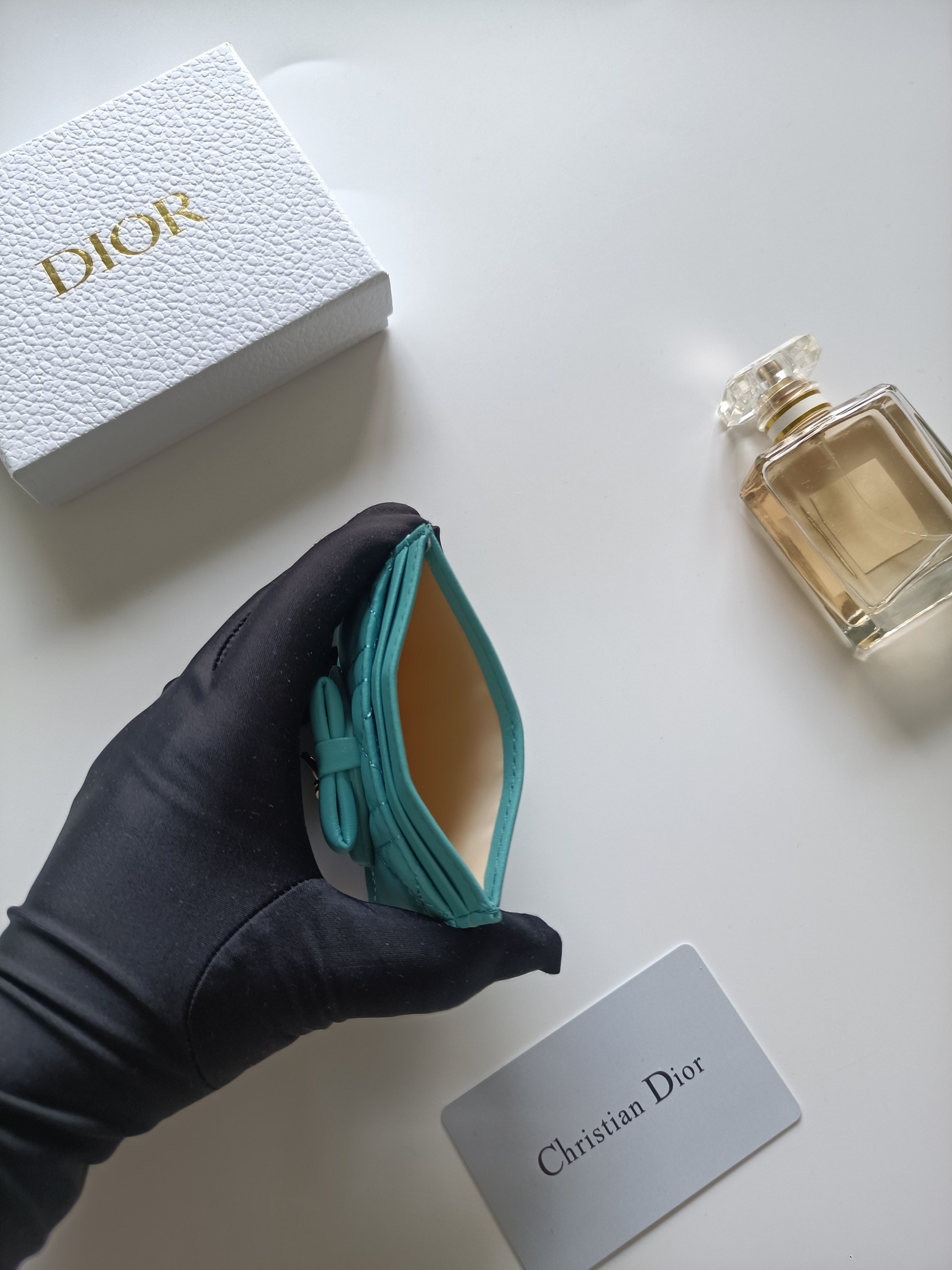 Dior Lady Dior brooch turquoise leather with gold-tone metal hardware 10 5 8 0 5cm