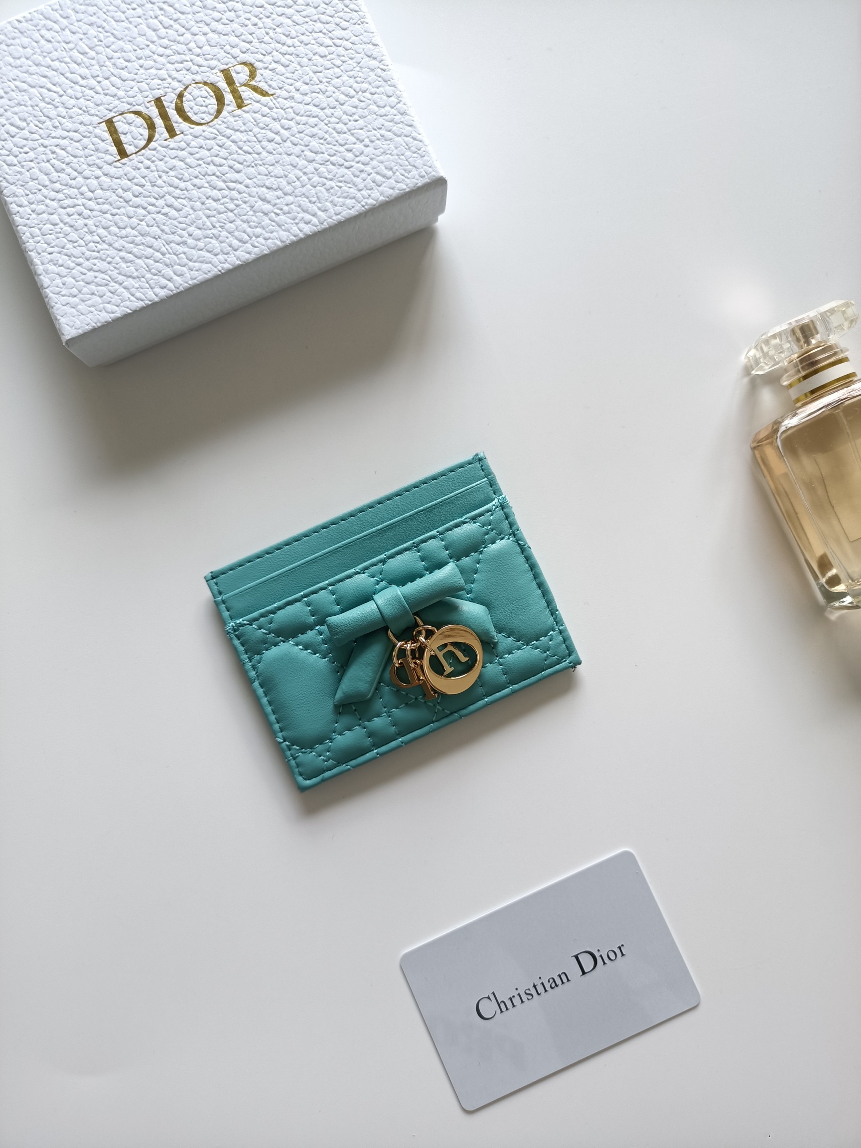 Dior Lady Dior brooch turquoise leather with gold-tone metal hardware 10 5 8 0 5cm