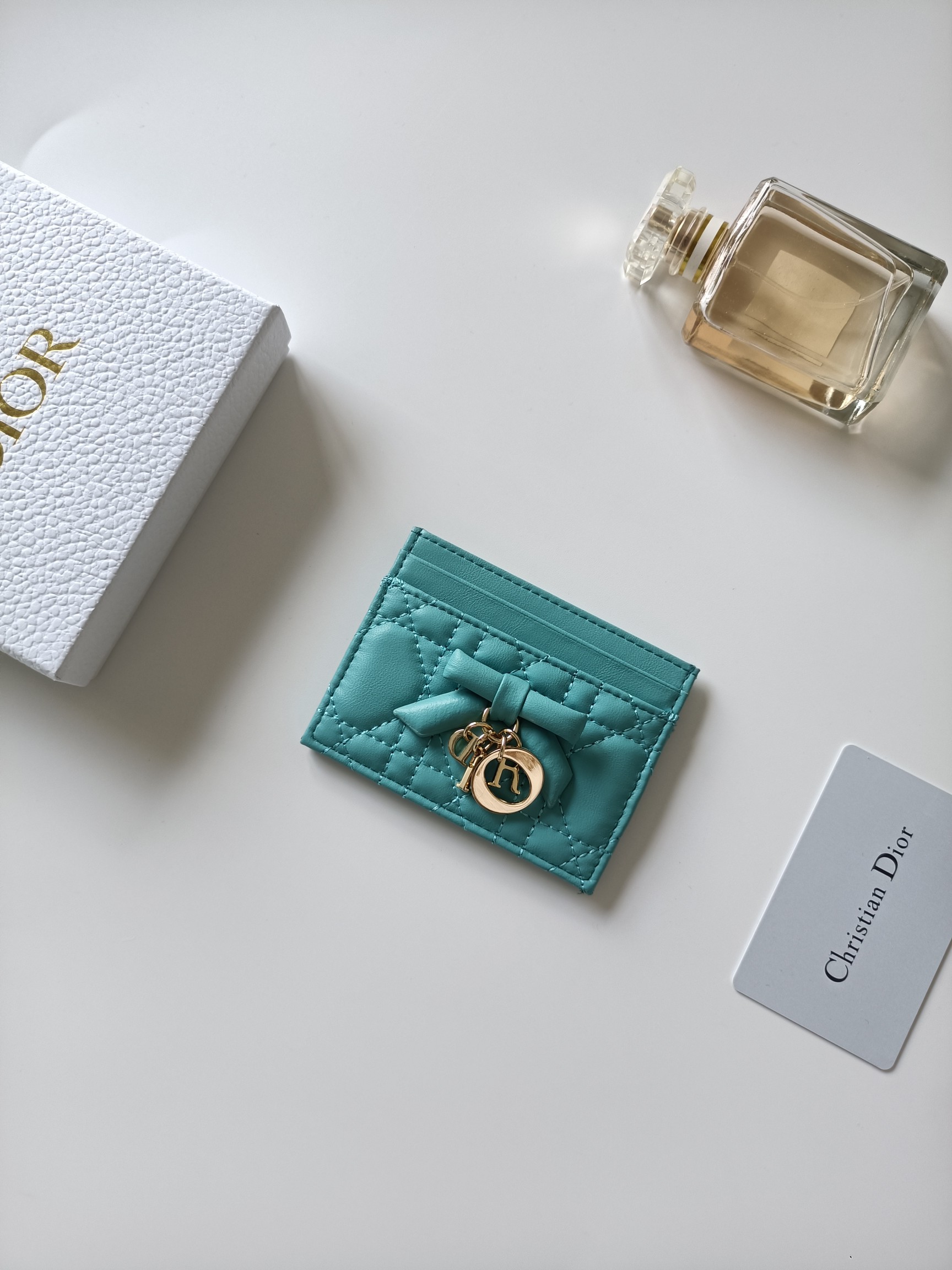 Dior Lady Dior brooch turquoise leather with gold-tone metal hardware 10 5 8 0 5cm