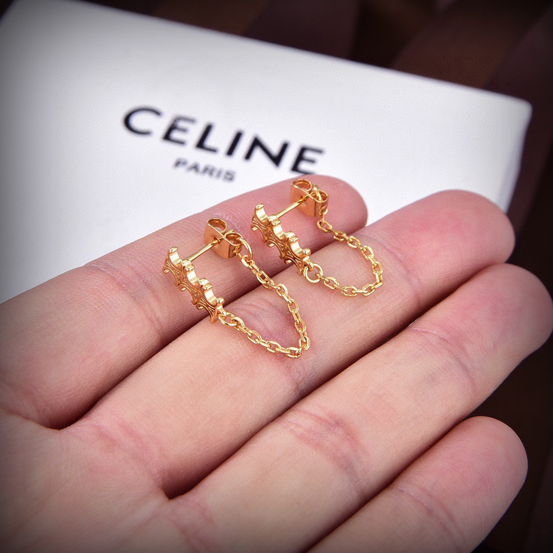 Celine Triomphe earrings silver-tone metal gold-tone metal 1 5cm chain drop