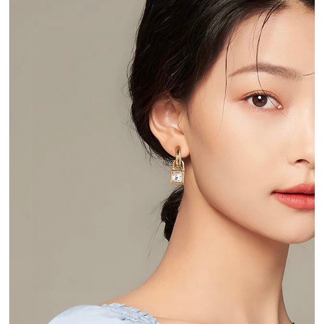 Celine Padlock Crystal Drop Earrings earrings gold-tone metal with clear square-cut crystal 1 5cm drop length