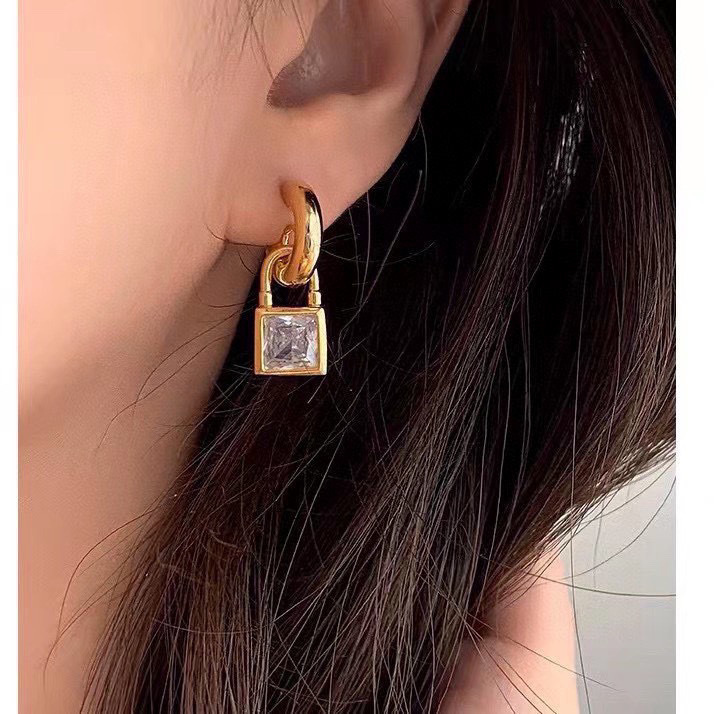 Celine Padlock Crystal Drop Earrings earrings gold-tone metal with clear square-cut crystal 1 5cm drop length