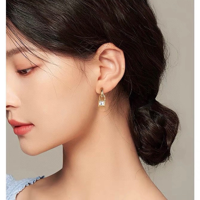 Celine Padlock Crystal Drop Earrings earrings gold-tone metal with clear square-cut crystal 1 5cm drop length