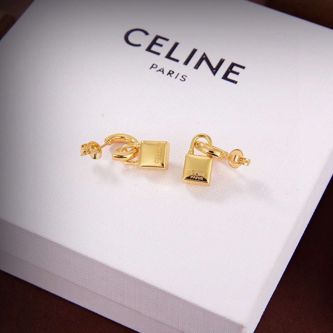 Celine Padlock Crystal Drop Earrings earrings gold-tone metal with clear square-cut crystal 1 5cm drop length