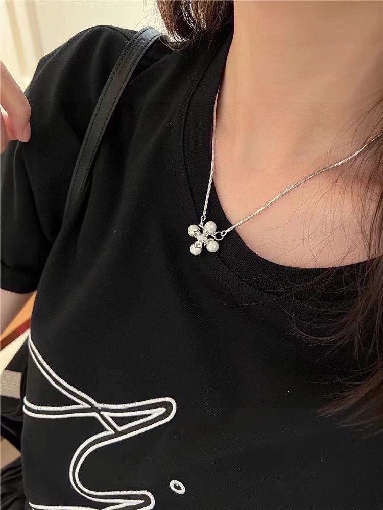 Celine Pearl Flower Pendant Necklace necklace Silver-toned metal with white pearl accents 40cm