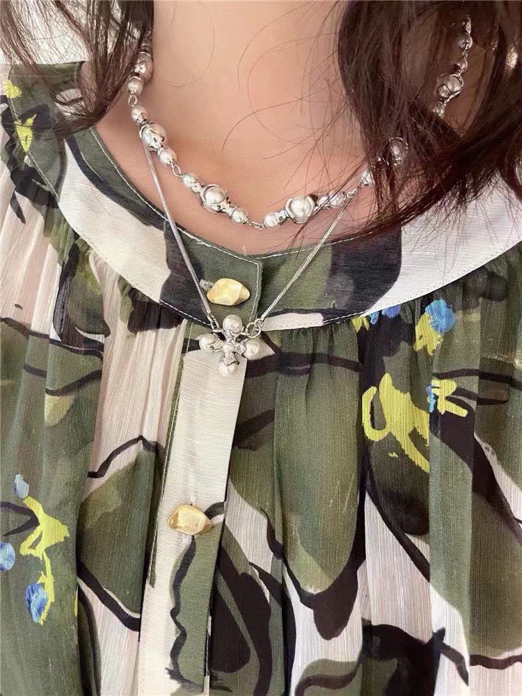 Celine Pearl Flower Pendant Necklace necklace Silver-toned metal with white pearl accents 40cm