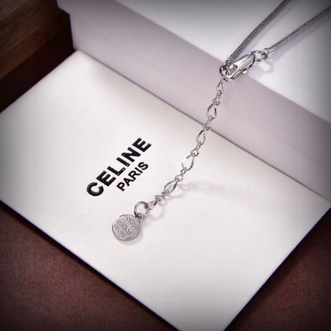 Celine Pearl Flower Pendant Necklace necklace Silver-toned metal with white pearl accents 40cm