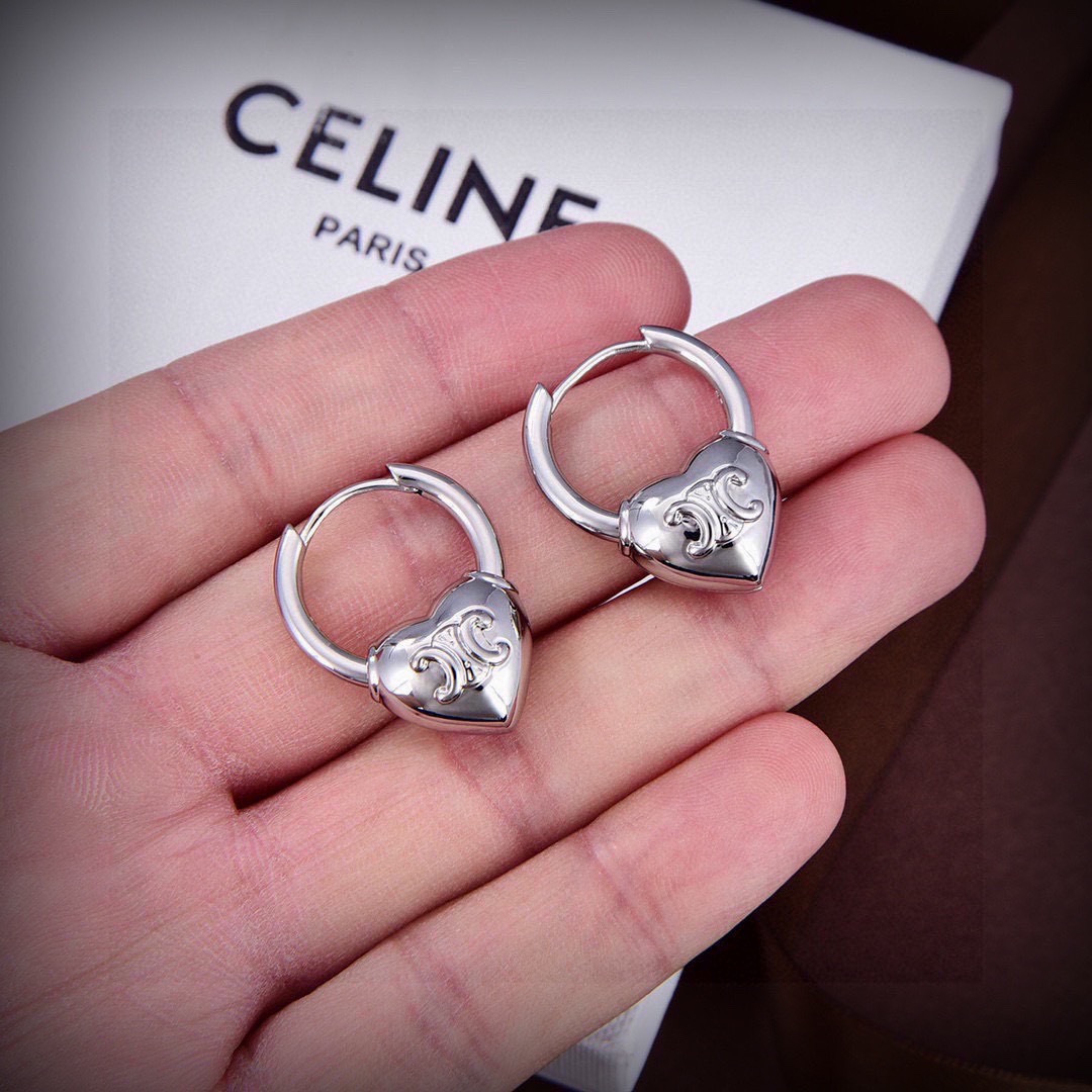 Celine PRECLOUS Triomphe Heart Hoop earrings silver-toned metal 12mm hoop diameter
