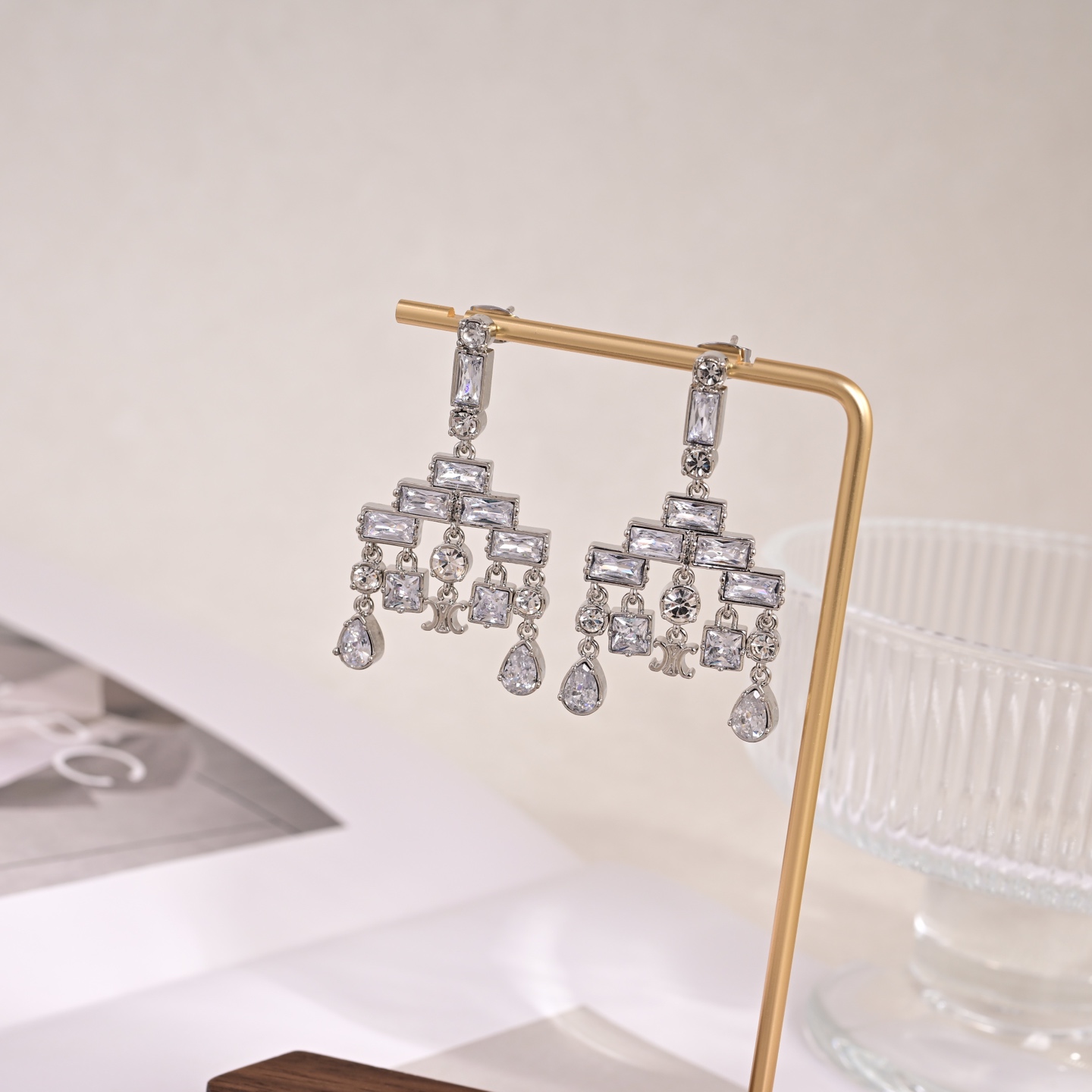 Celine PRECLOUS Crystal Chandelier Drop Earrings earrings silver-toned metal with clear faceted crystal stones 3 5cm drop length