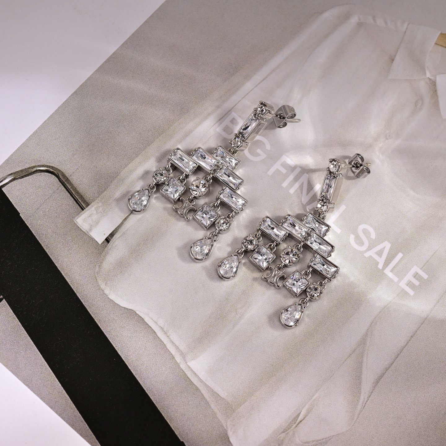 Celine PRECLOUS Crystal Chandelier Drop Earrings earrings silver-toned metal with clear faceted crystal stones 3 5cm drop length