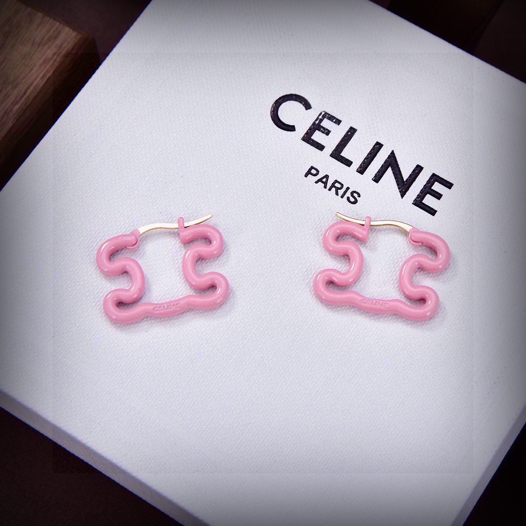 Celine Triomphe Enamel Wavy Hoop Earrings earrings Gold-tone brass metal with cream enamel light blue enamel pink enamel options 2 5cm hoop diameter