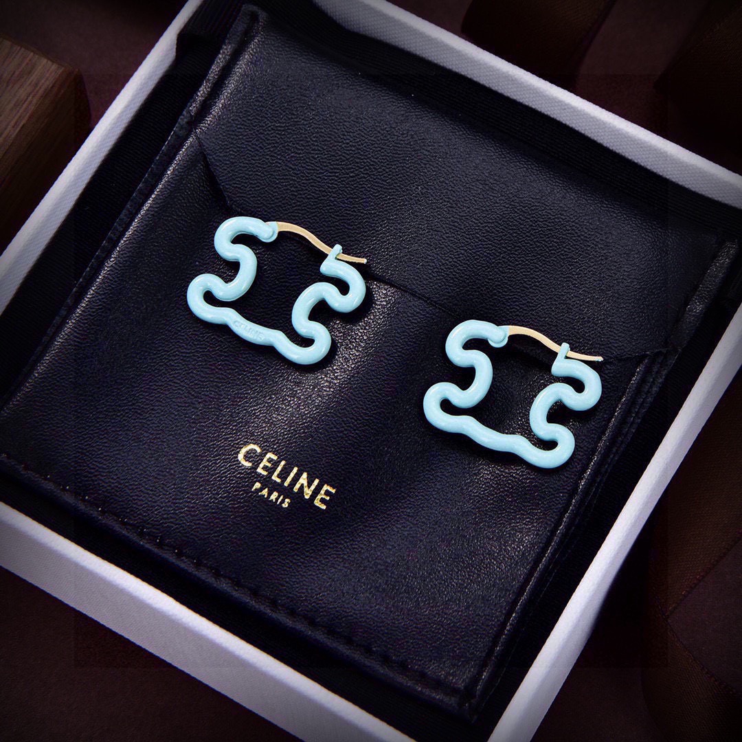 Celine Triomphe Enamel Wavy Hoop Earrings earrings Gold-tone brass metal with cream enamel light blue enamel pink enamel options 2 5cm hoop diameter