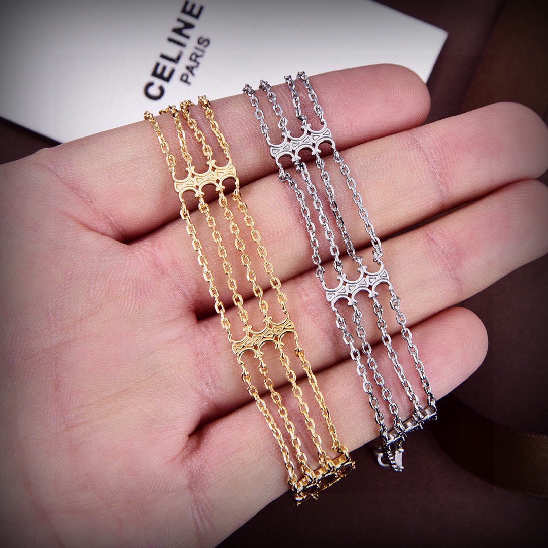 Celine Triomphe Multi bracelet 18k gold tone brass rhodium silver tone brass 19cm with 3cm extender